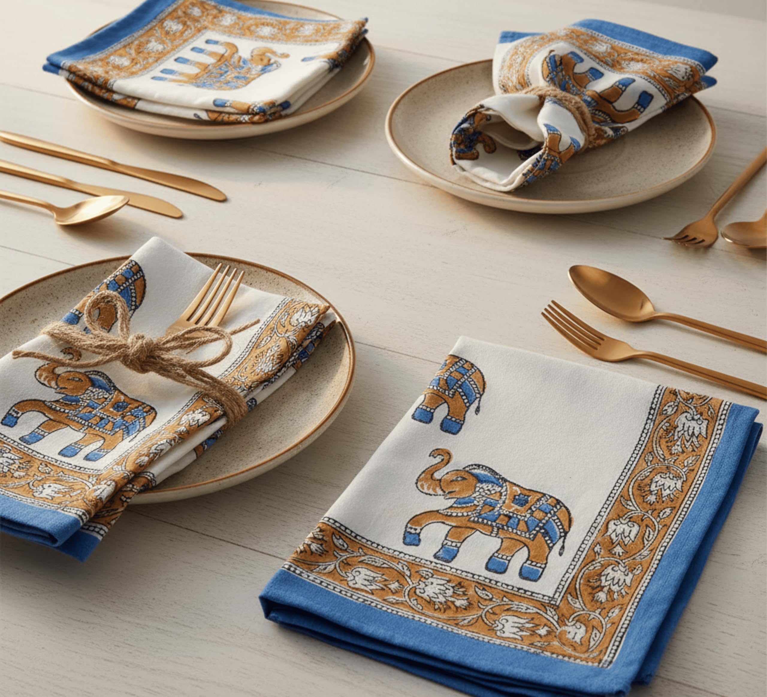 Juego de 6 servilletas de tela de algodón de alta calidad, reutilizables, lavables, perfectas para cenas, bodas y eventos (bloque elefante, 45,7 x 45,7 cm)
