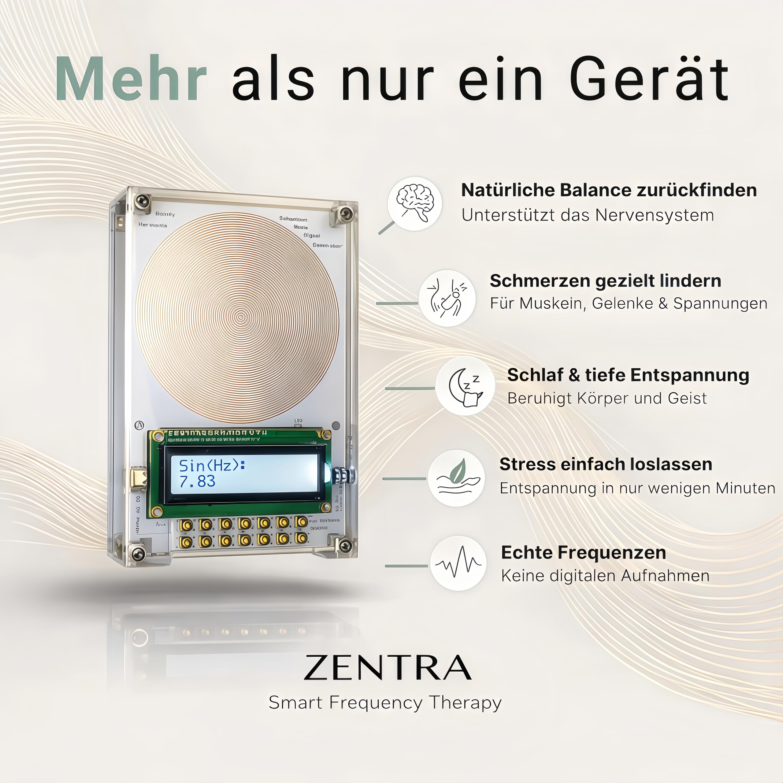 ZENTRA Premium-Gerät Schumann Resonanzgenerator, einstellbar mit Display und USB-Anschluss, Frequenzgenerator für Einschlafhilfe, Entspannung und Meditation, natürliche Raumharmonie