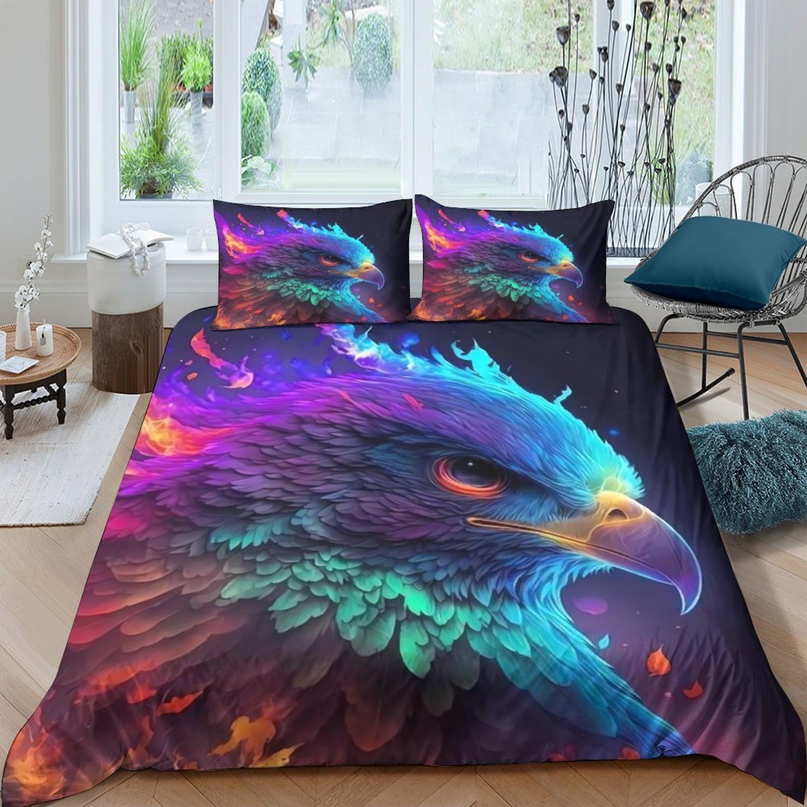 Ctjqhvkz Style-6 3D Printed Neon Eagle Fitted Sheet Microfiber Soft Bed Cover For Bedroom Dorm Mattress Protection Decor Single（135X200cm）