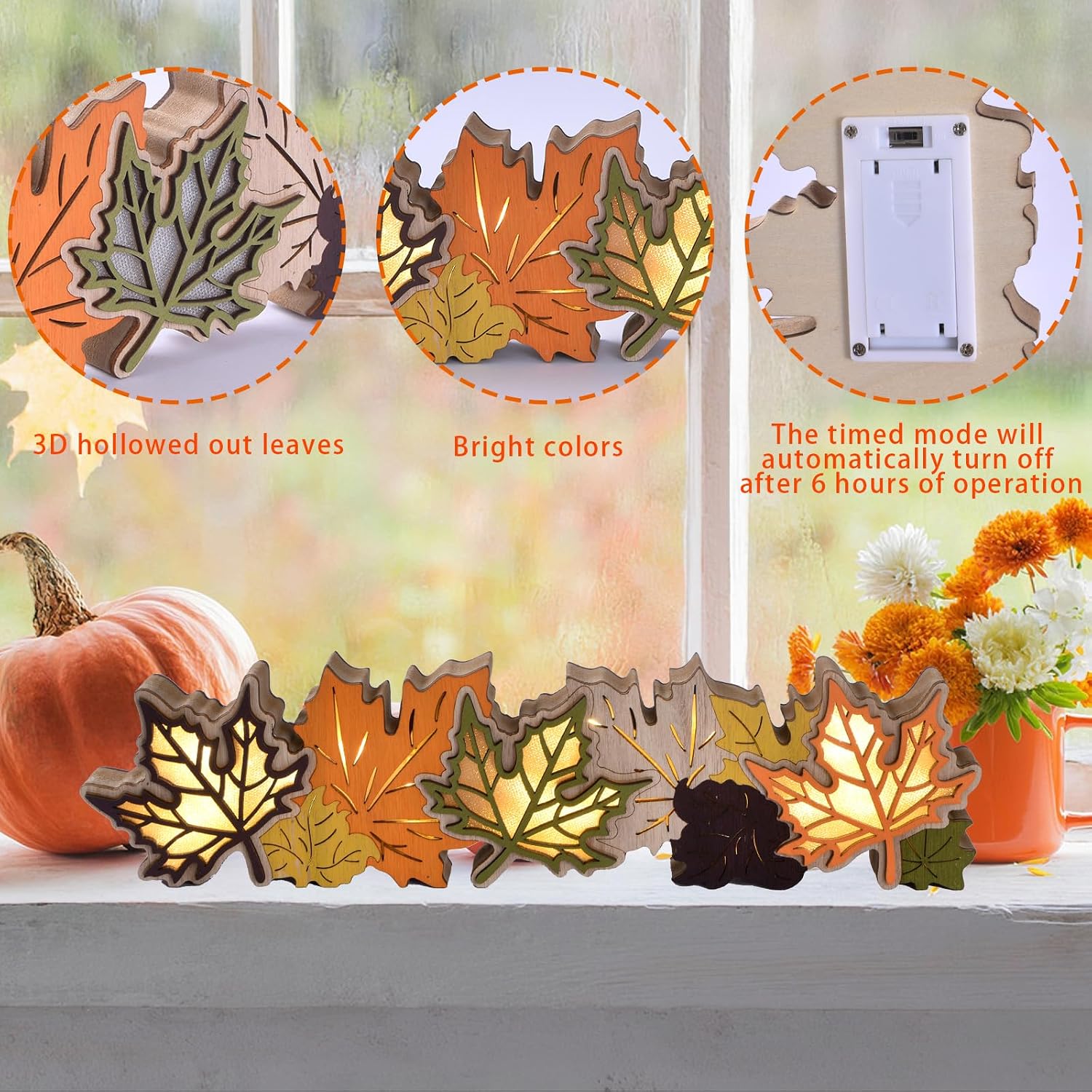 Ovootok Fall Decoration Indoor LED Lighted Maple Leaf Table Centerpiece