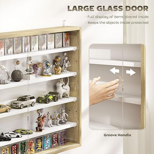 Miniatura 14 de HOMCOM Vitrina de 5 niveles, armario de puerta de vidrio con estantes ajustables, vitrina de pared para sala de juegos, dormitorio, gris