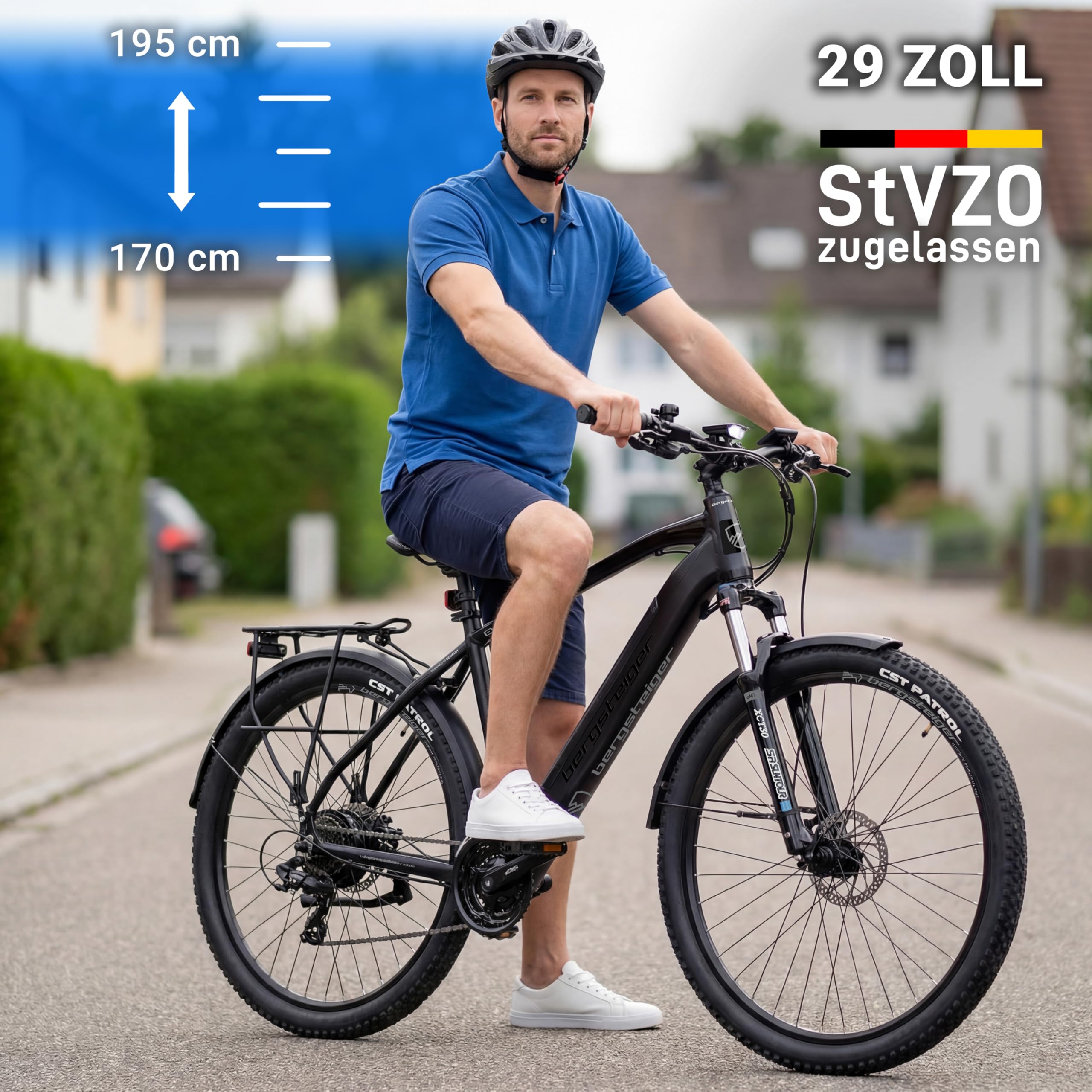 Bergsteiger Cannock E-Bike Mountainbike aus Aluminium mit Farbdisplay | Leistungsstarker 250 Watt Motor, Hydraulikbremsen und 24 Gänge bieten Fahrspass von 26 bis 29 Zoll fuer Herren und Damen.