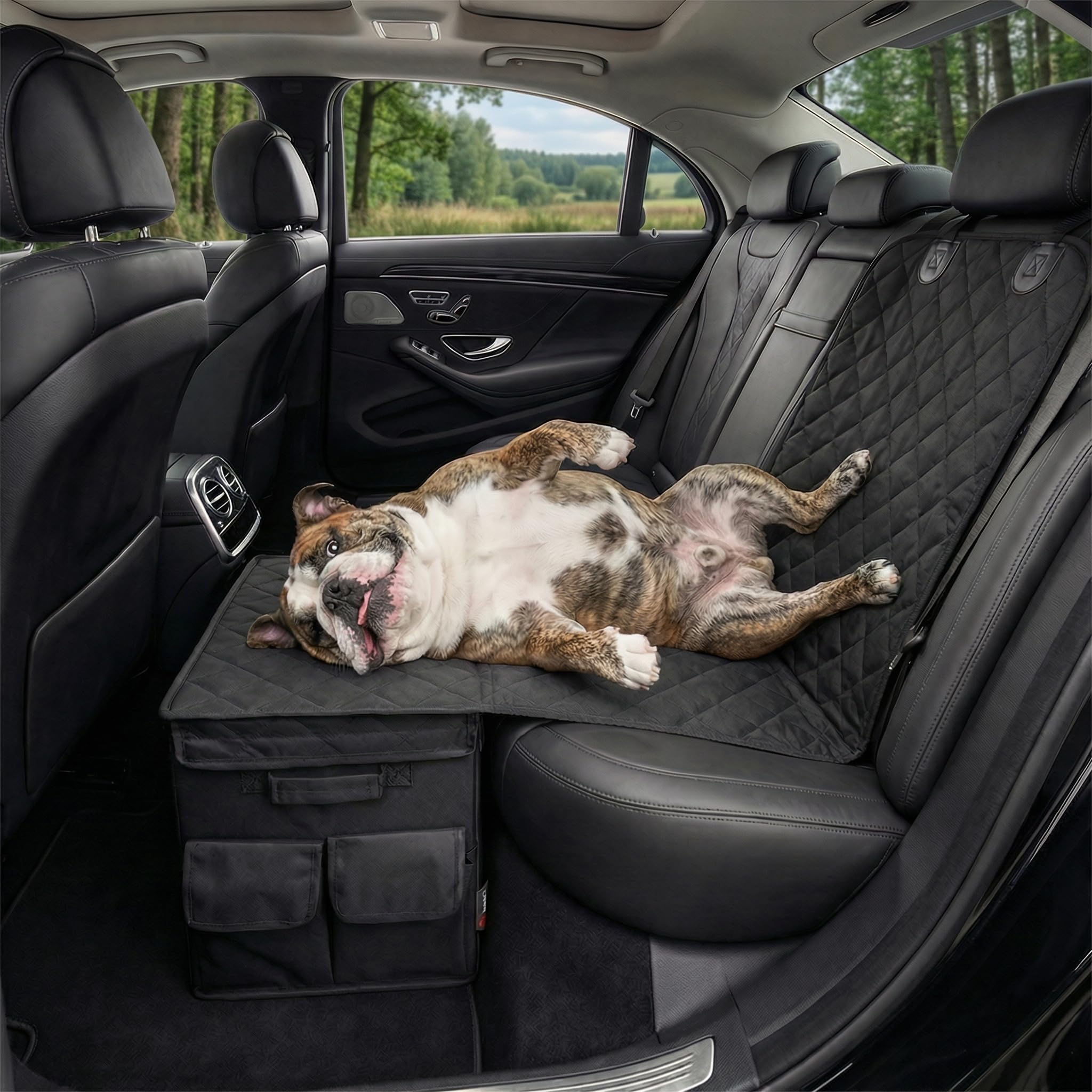 Rücksitzverbreiterung Hund mit Stauraum – Dog Car Seat Extender Hundeautositz Hartschale für Vorder- und Rücksitz, wasserdicht 600D Oxford, PKW SUV Kombi [137×50cm]