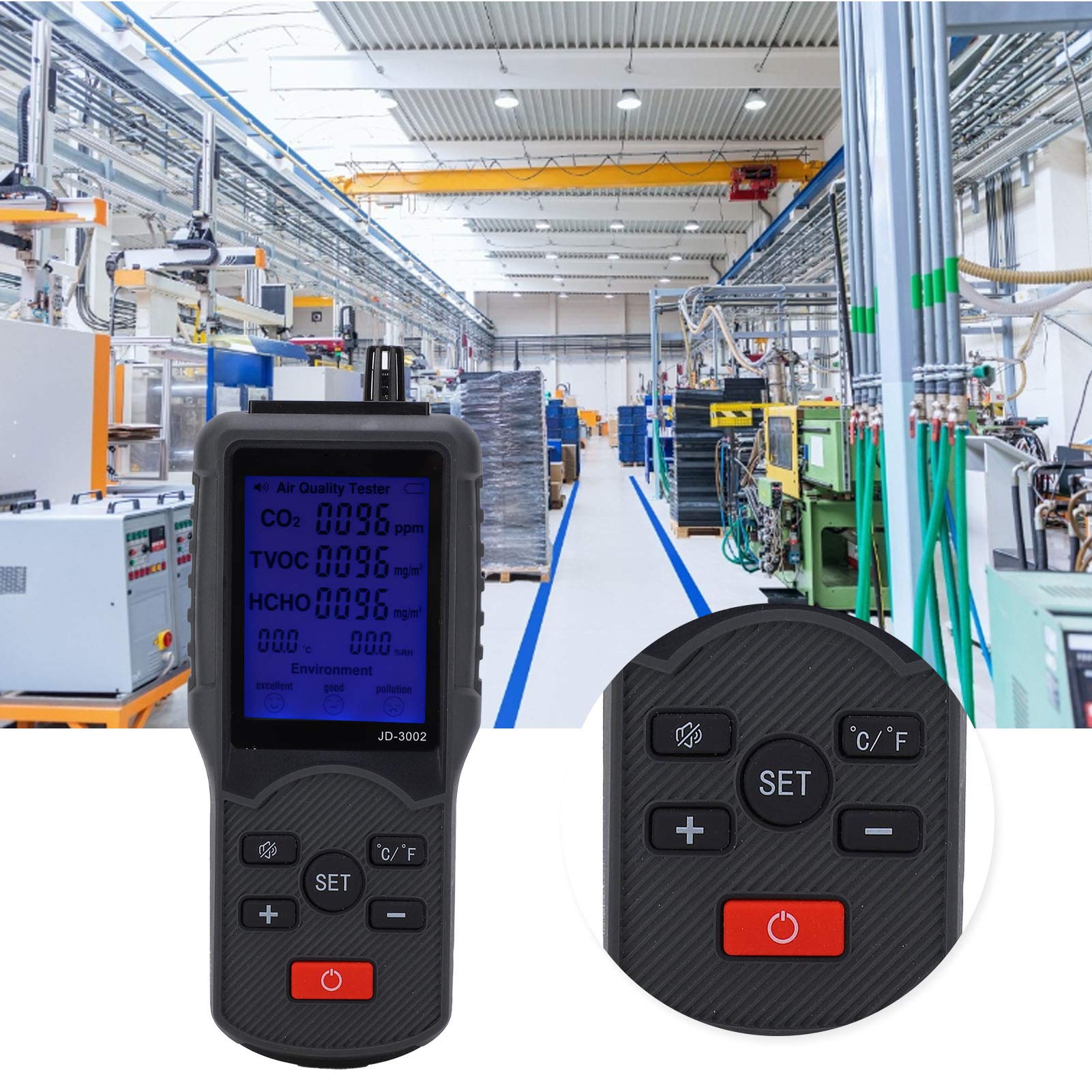Monitor de Calidad del Aire Medidor de CO2 TVOC Detector de Temperatura y Humedad Equipo de Prueba Industrial Jd-3002 Medidor Profesional para Interiores y Exteriores