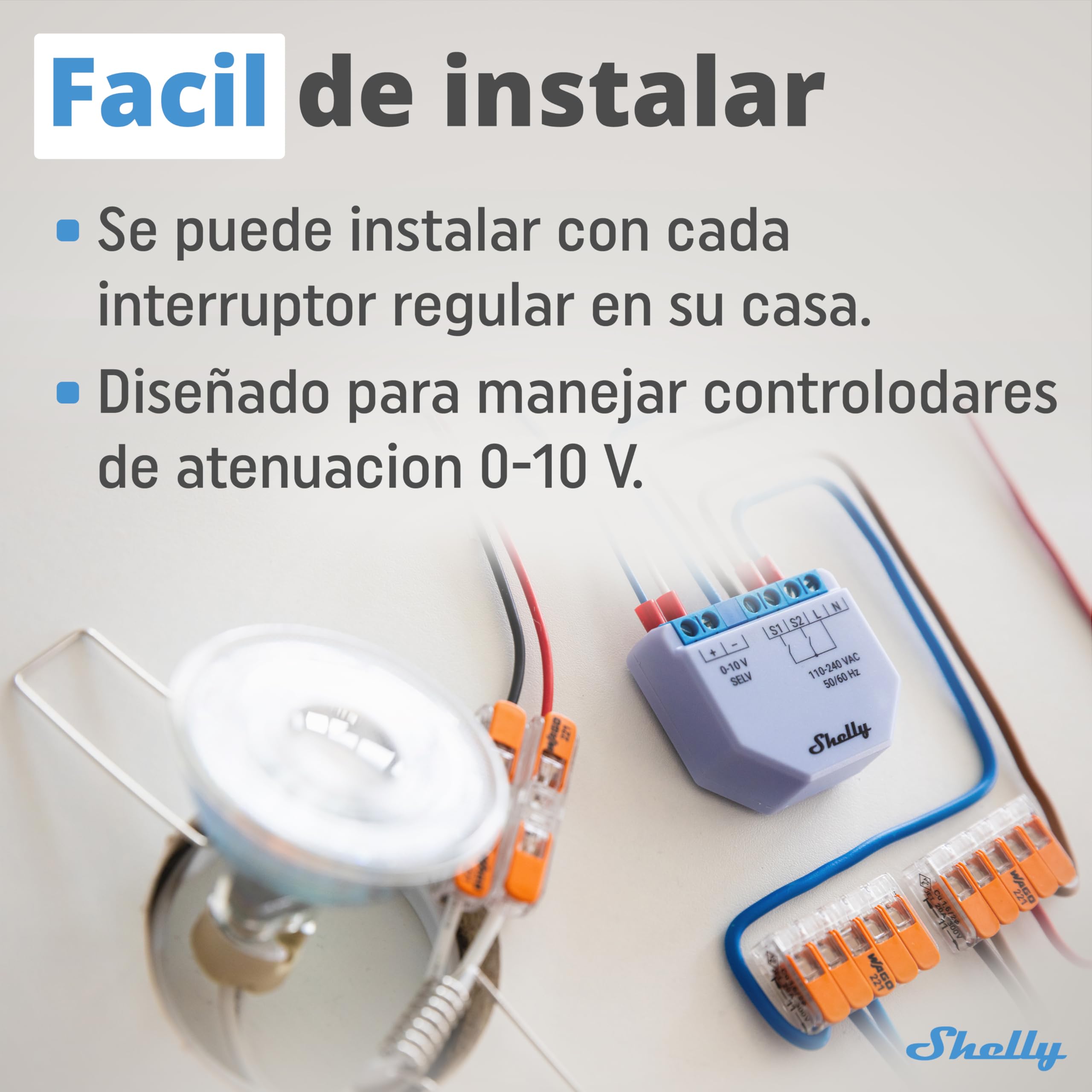 Shelly Plus 0-10V Dimmer - Módulo Regulador de Luz W-Fi & Bluetooth, Atenuador Inalámbrico para regulable LED, No necesita hub, Control remoto Shelly app, Compatible Alexa Google Home