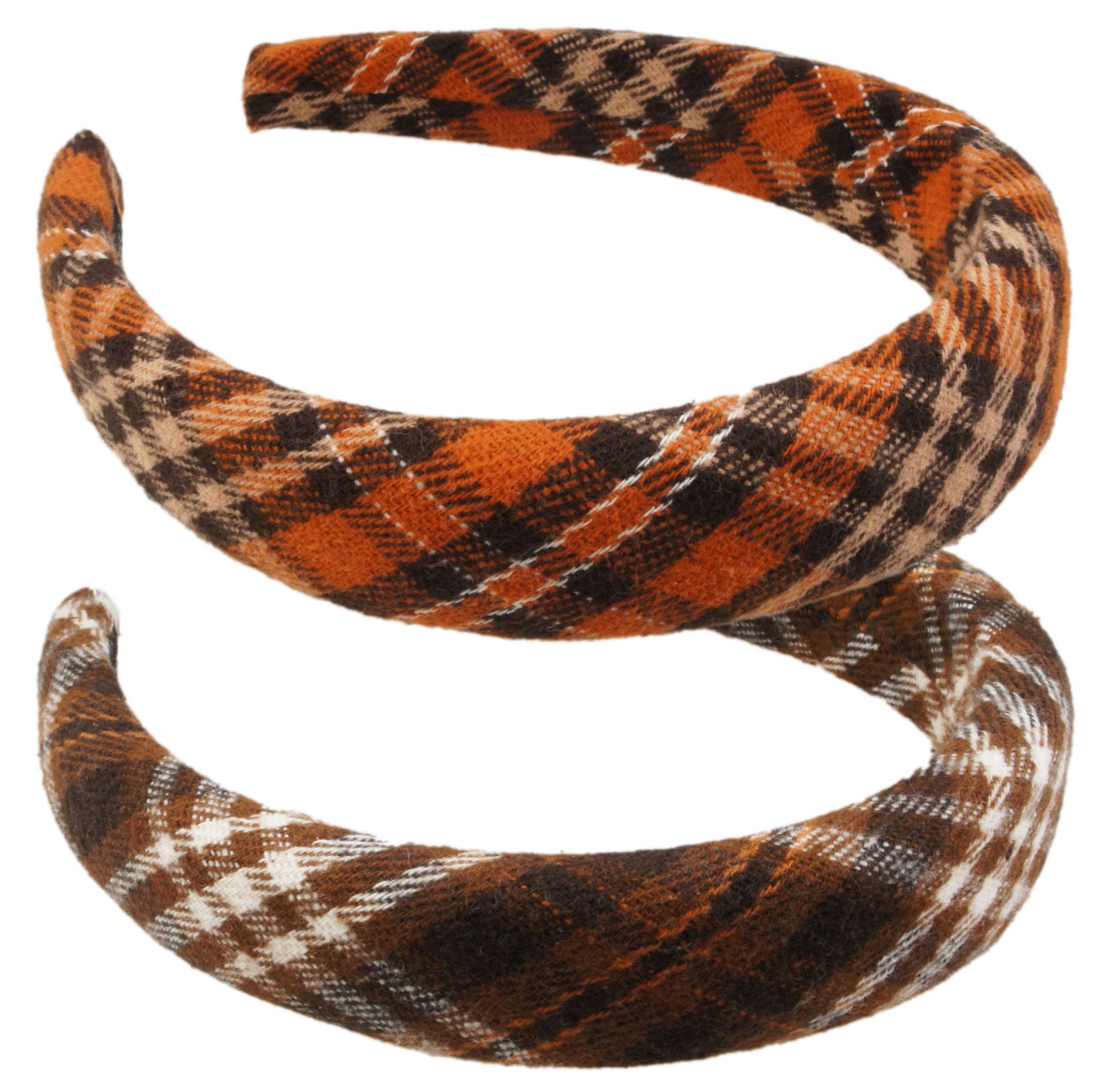 VIVIAN & VINCENT 2 Pack of Womens Fall Scottish Tartan Headbands Headwraps Hair Band with Bow Orange and Brown Plaid