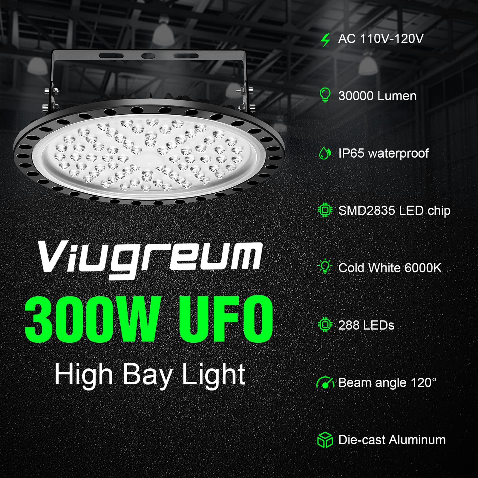 Viugreum High Bay LED Shop Lights 300W UFO LED High Bay Light 30 000LM 120V LED High Bay — view 9