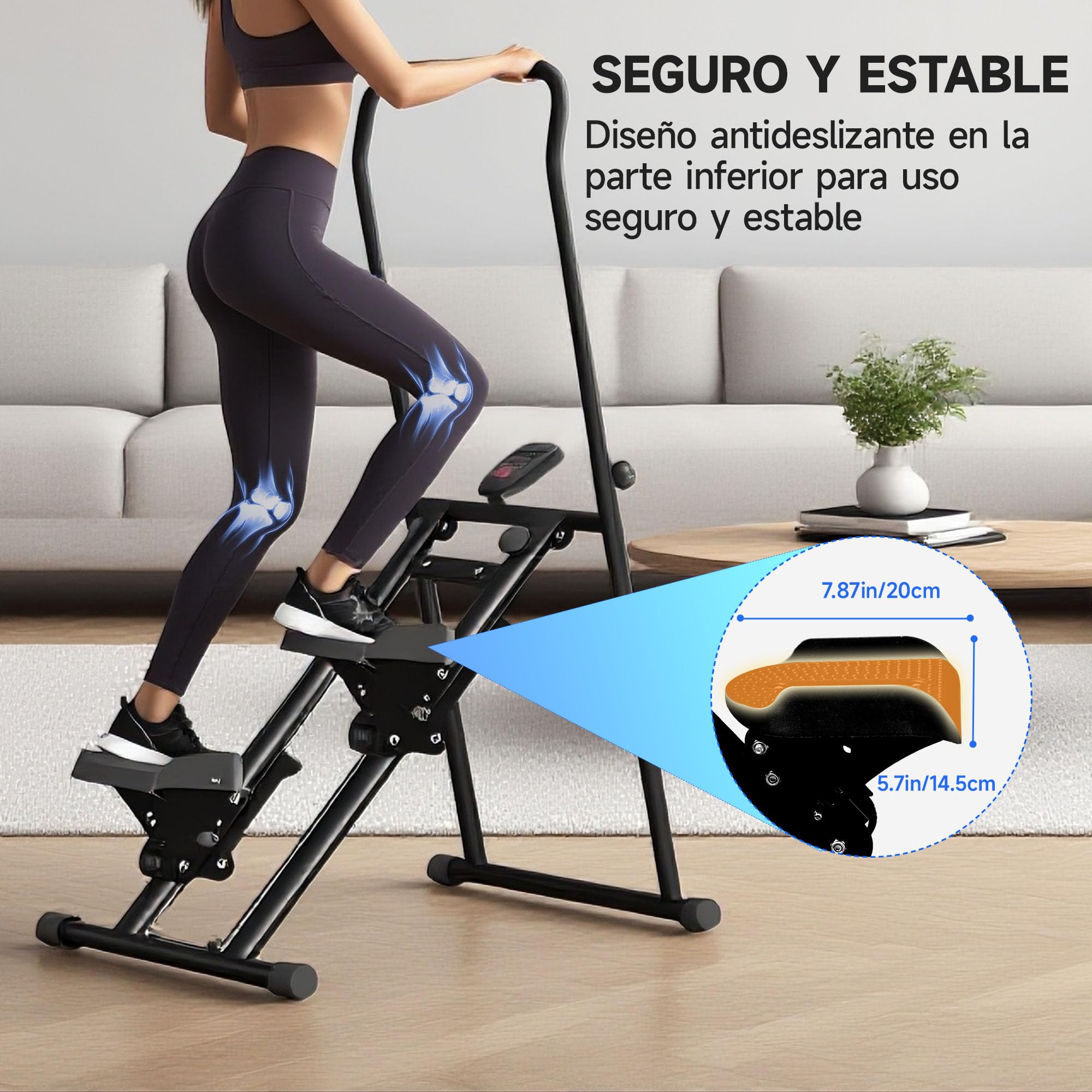 Escalador de Fitness Plegable, Capacidad 150 kg, Stepper Vertical Plegable para Gimnasio con Pantalla LCD con Manillar y Pedales Antideslizantes, Escalador de Fitness para Entrenamiento en Casa