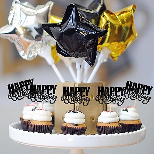 Miniatura 4 de 24 piezas de decoración para cupcakes de cumpleaños con purpurina de doble capa para celebrar el tema de baby shower, niños y niñas, cumpleaños,