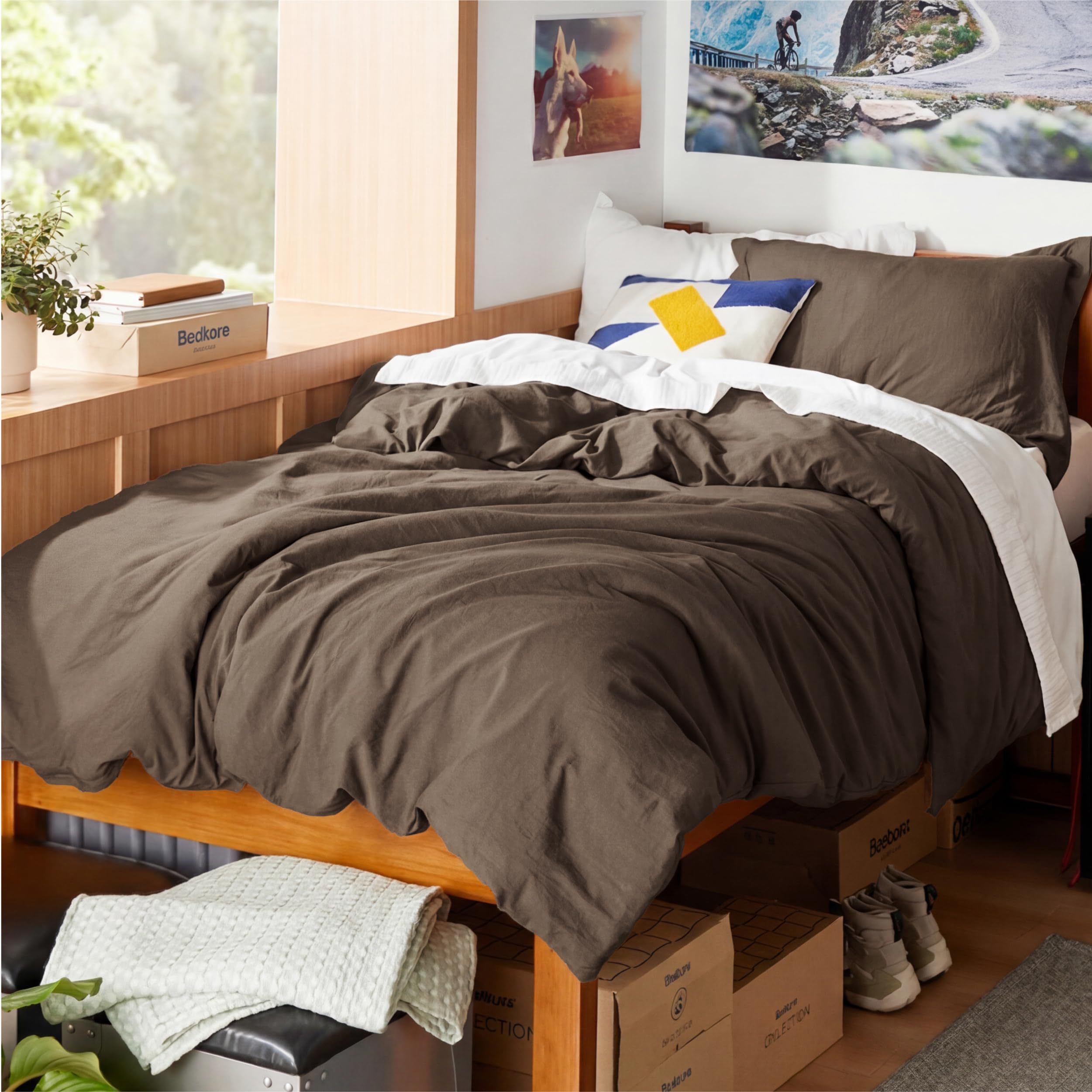Bedsure Prewashed Twin Duvet Cover, Cotton-Like Bedding Set, Dark Brown