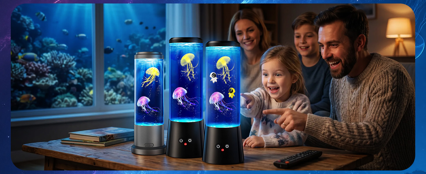 Image of Jellyfish Lamp,16 Color Mood Astronaut Night Light, Whisper-Quiet Sensory Aquarium Light, Dual Power Mode Decorative Night Lamp with Remote Control & Timer Suitable For Home Office Decoration and Gift