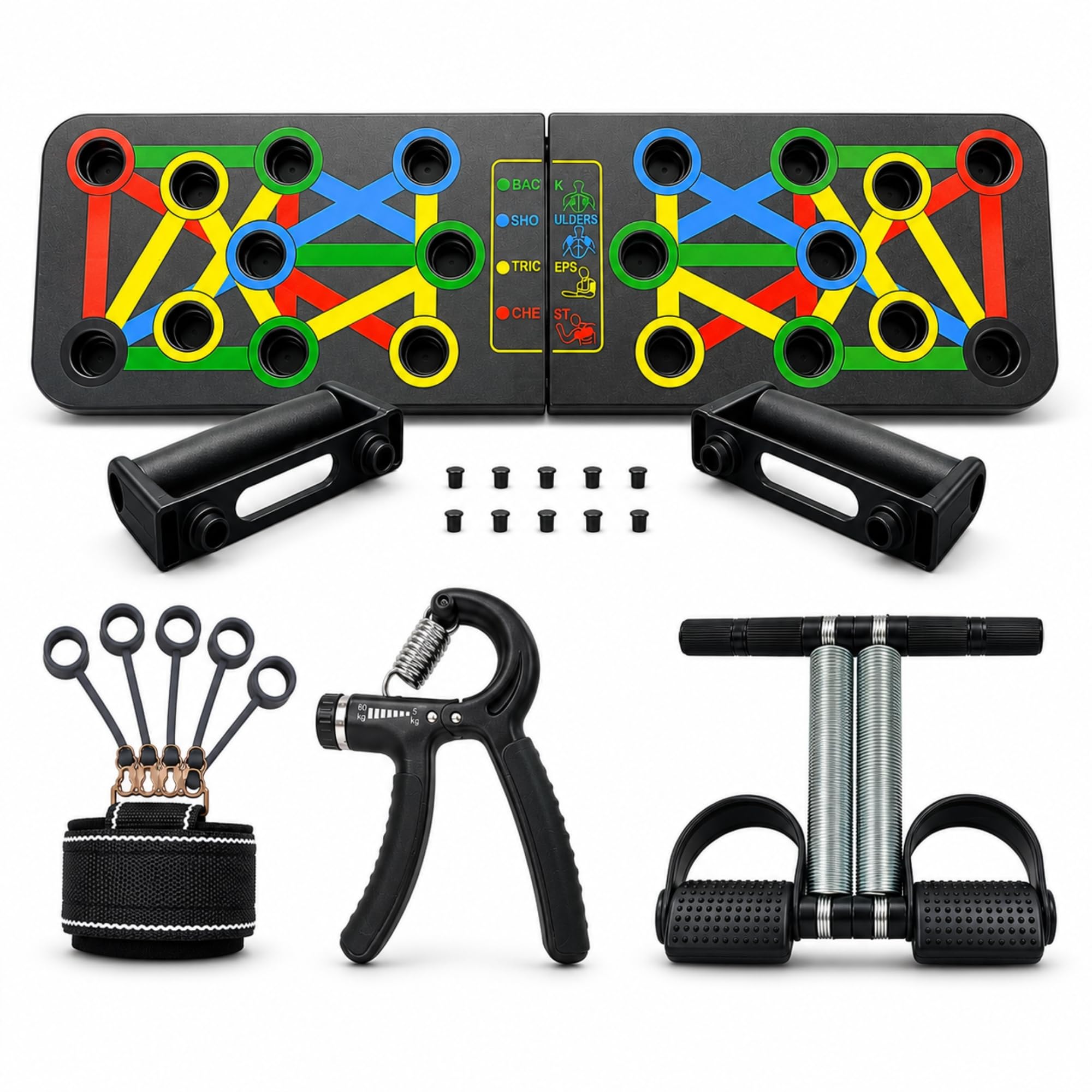 Pushup Board for Man & Woman - Pushup Board, Gripper 5-60 kg, Finger Exerciser, Double Spring Tummy Trimmer | Complete your HOME GYM | Grip, Chest, Biceps, Triceps, Delts/Shoulders Muscles, Back, Basic Legs & Core-picture-23