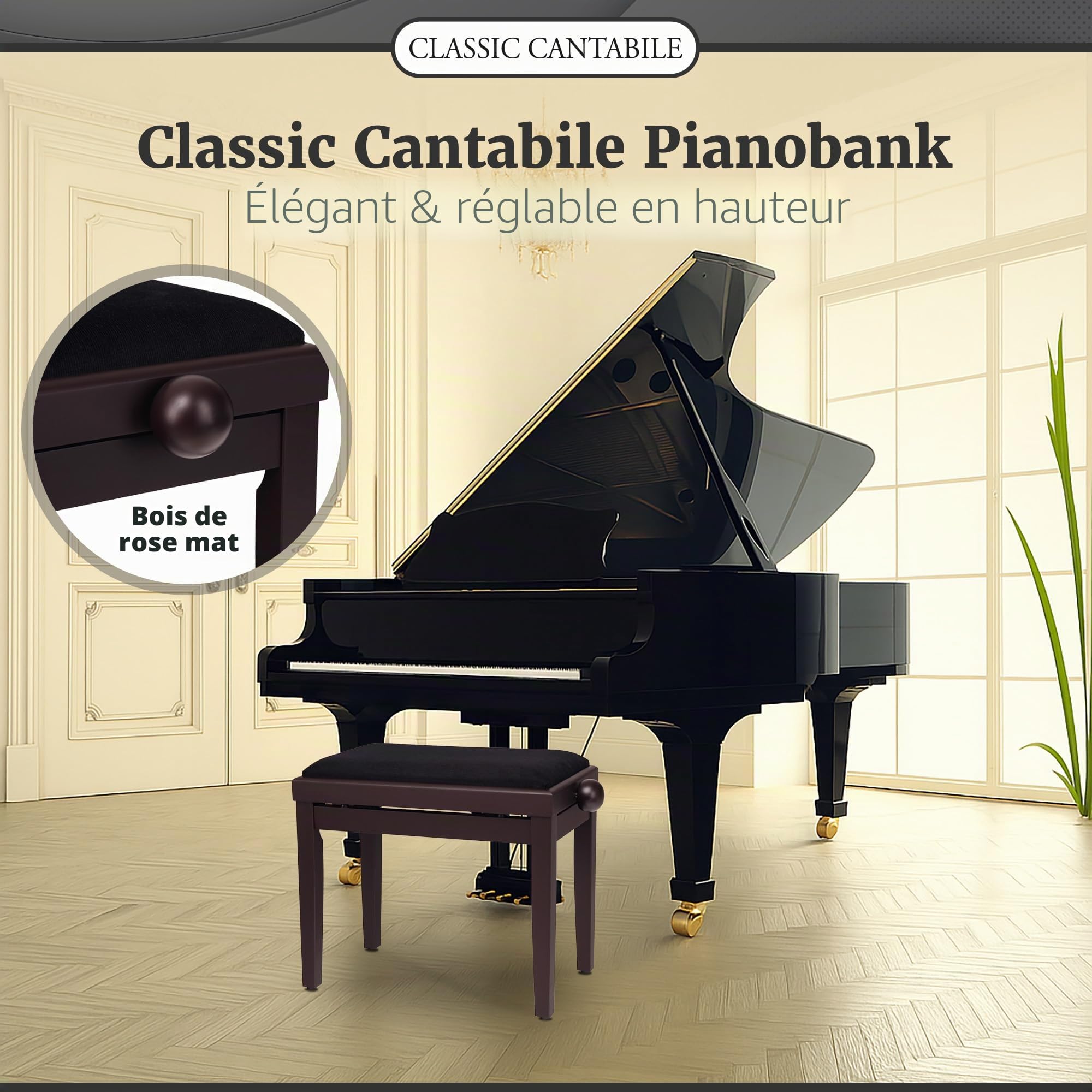 Classic Cantabile Banquette pour Piano (Bois de Rose, dépoli)