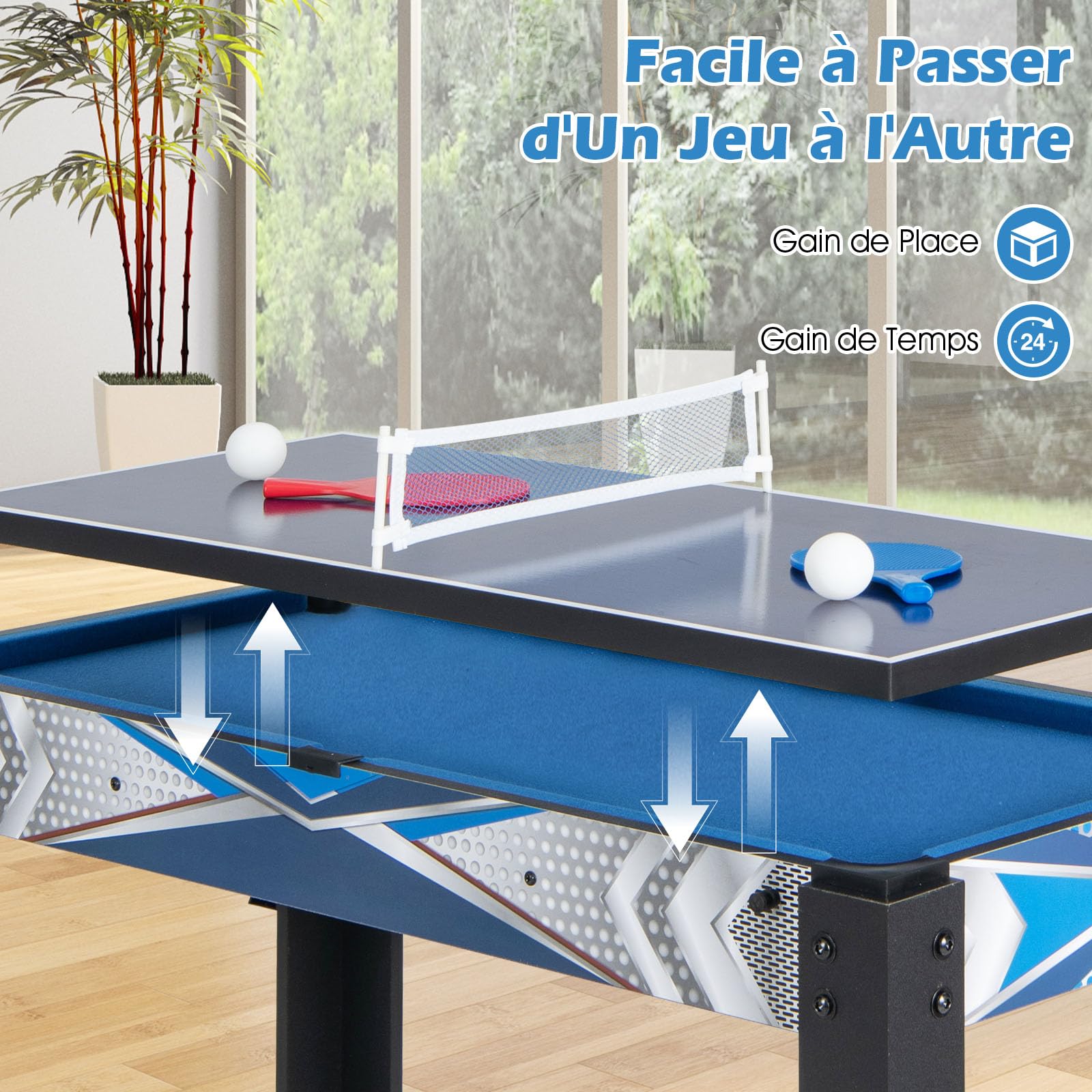 GOPLUS 6 en 1 Table de Jeu 6 en 1 Interieur, Table Multi-Jeux de Basket-Ball, Billard, Ping-Pong, Hockey, Palets, Bowling, pour Salle de Jeux, pour Enfants et Adultes