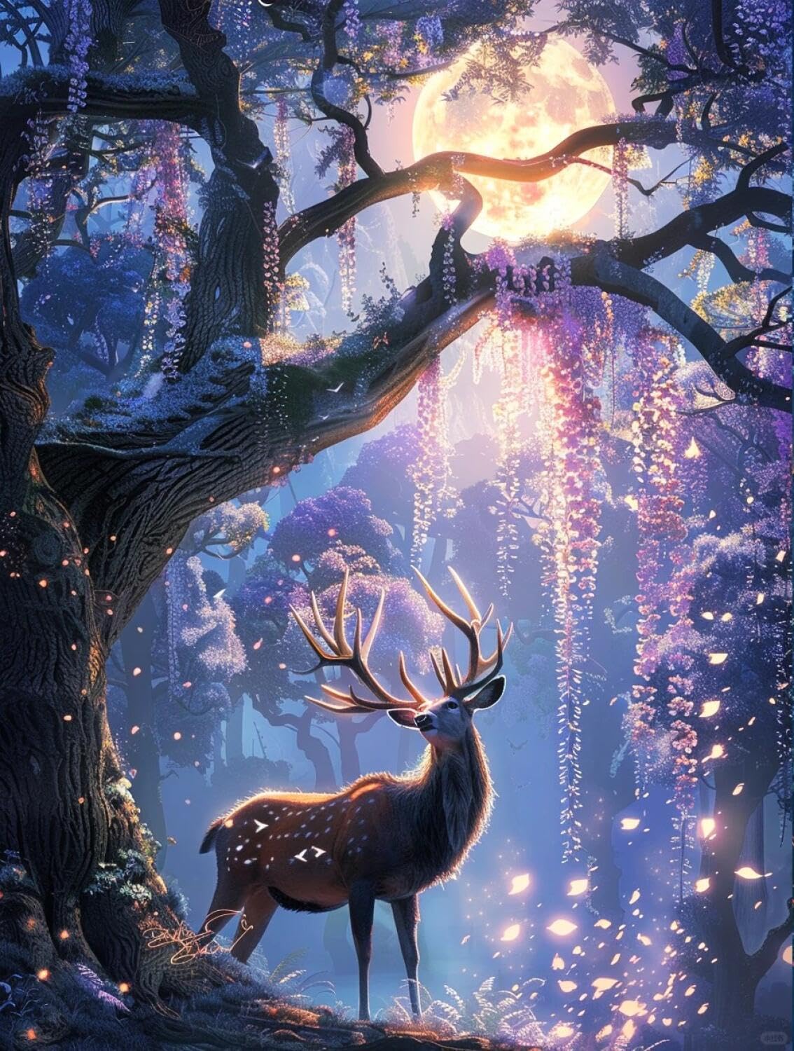 DIY Stamped Cross Stitch Kits Flowering trees and deer 11CT 40x50cm