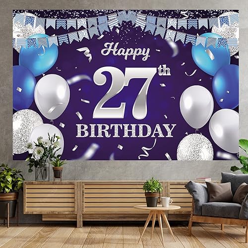 Vista 250 de Cartel de feliz cumpleaños número 31, globos azul marino, bandera de confeti a rayas, puntos de luz, saludos a 31 años, decoración temática
