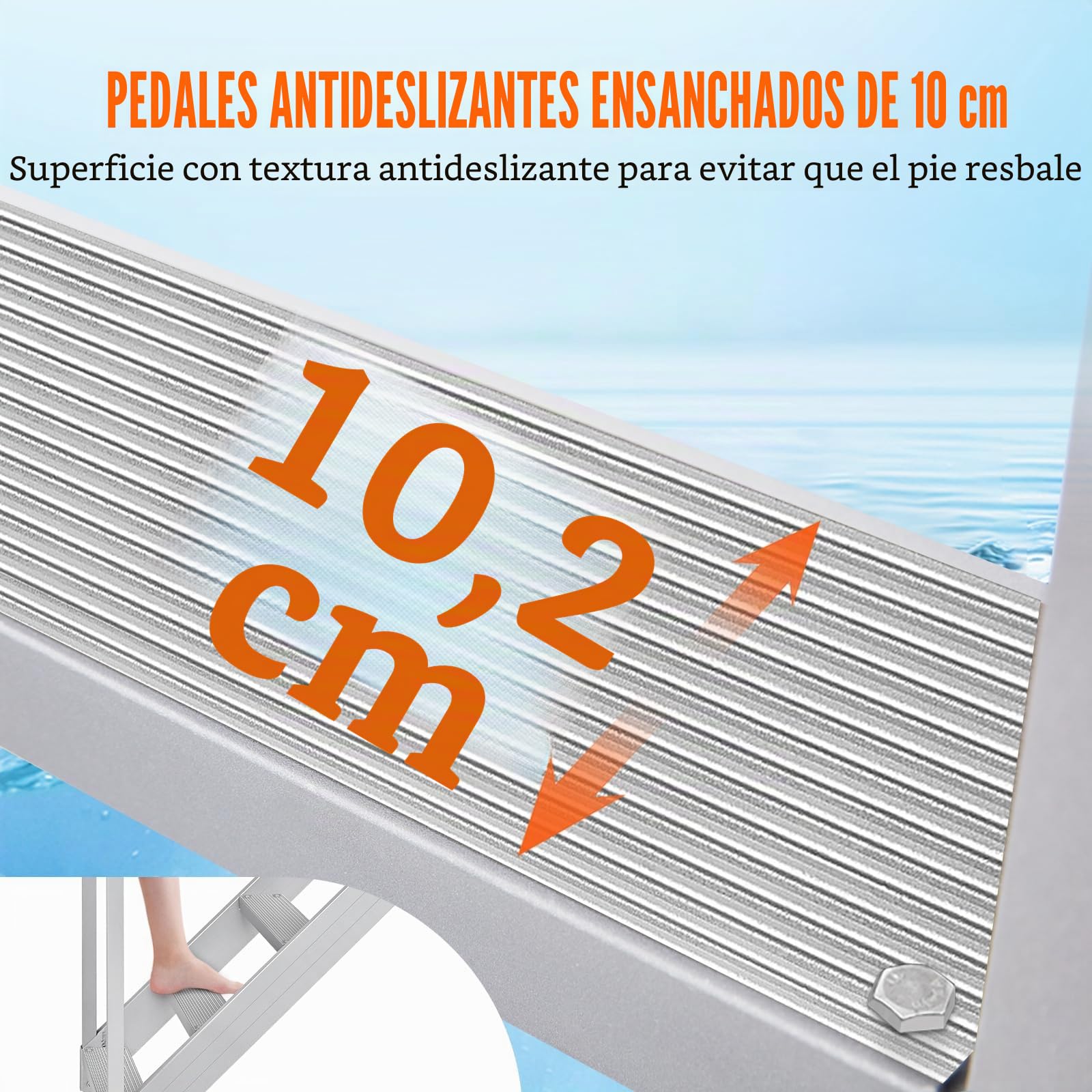 VEVOR Escalera de Muelle Altura Ajustable 109-130 cm Pontón Escalera para Barco 6 Escalones Aleación de Aluminio Carga 226 kg con Pasamanos Pedales Antideslizantes para Embarque en Barco, Piscina