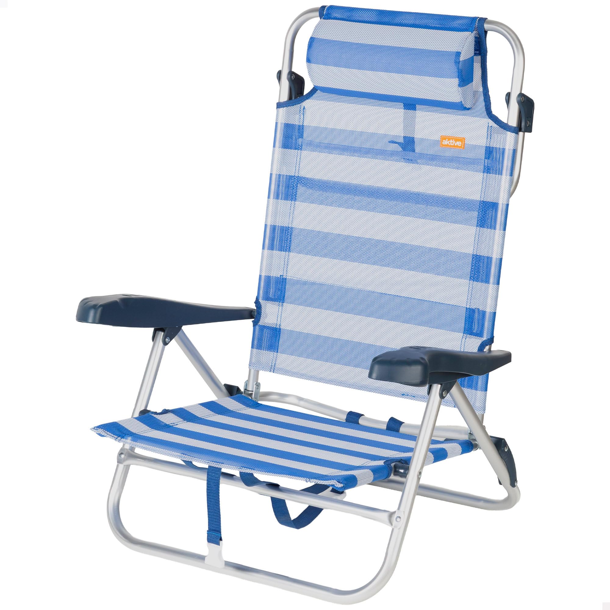 AKTIVE Chaise de Plage Pliable, à Rayures, textilène et Aluminium, 47 x 49 x 82 cm, 8 Positions, 110 kg, 2,52 kg