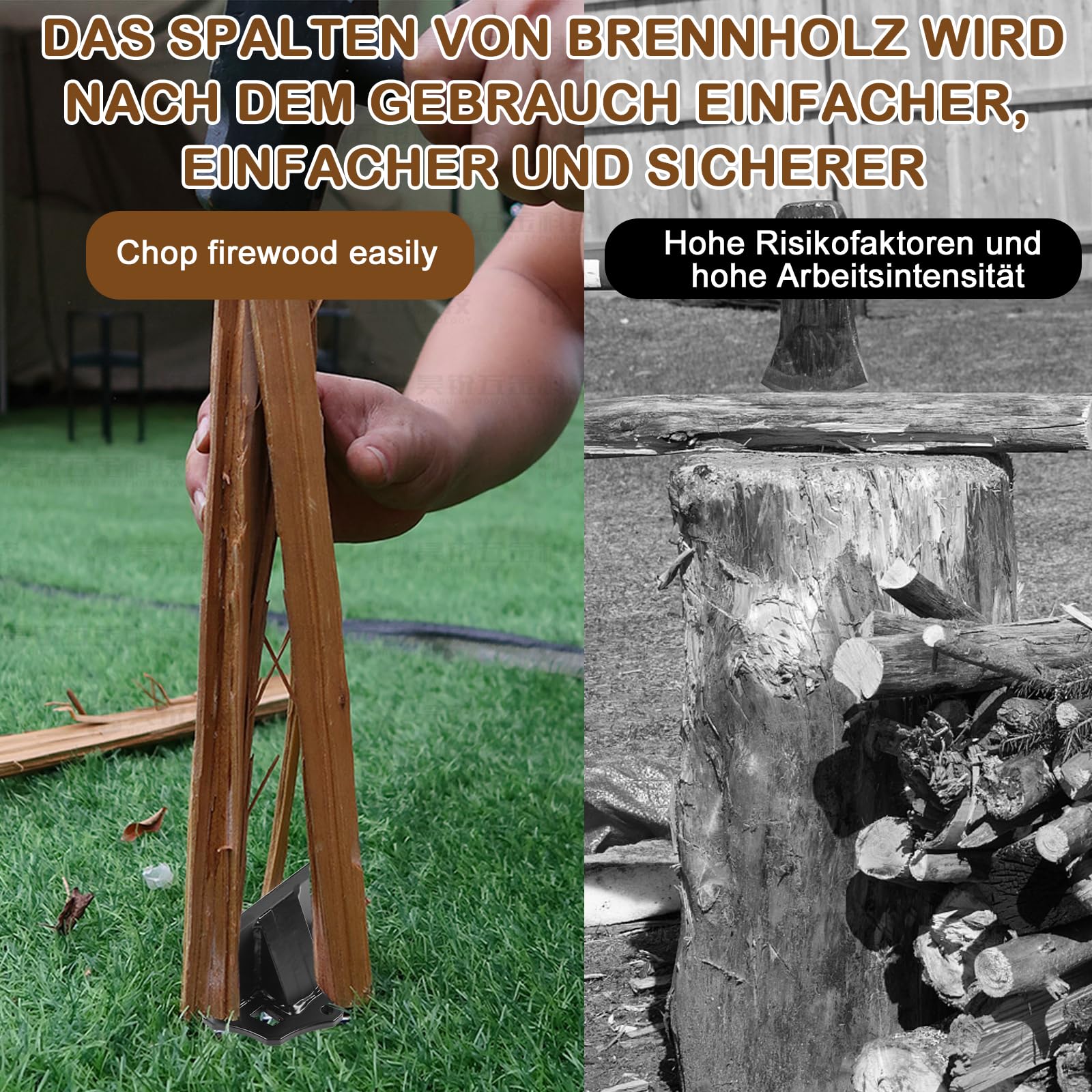 Cuña para leña, Pequeño Cuña Divisora Carbono, Divisor de leña, Manual Divisor de Troncos, Astilladora de Troncos para Estufa leña Pequeña, 100mm Diámetro x 70mm Altura