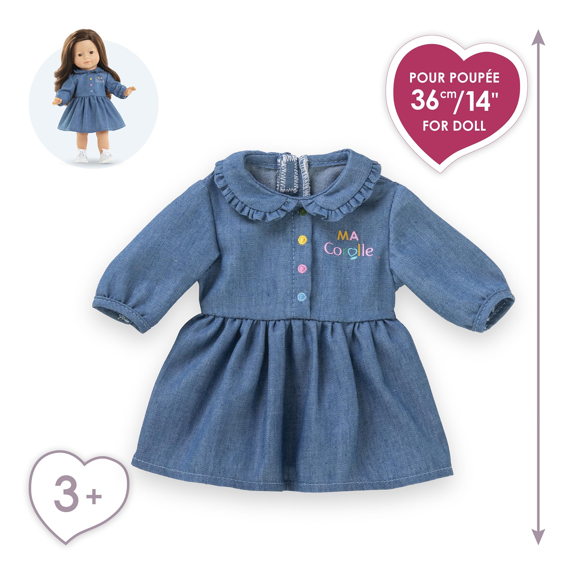 Ma Corolle - Robe Denim Manches Longues, vêtement, pour poupée Ma Corolle, 36cm, dès 3 Ans, 9000212860