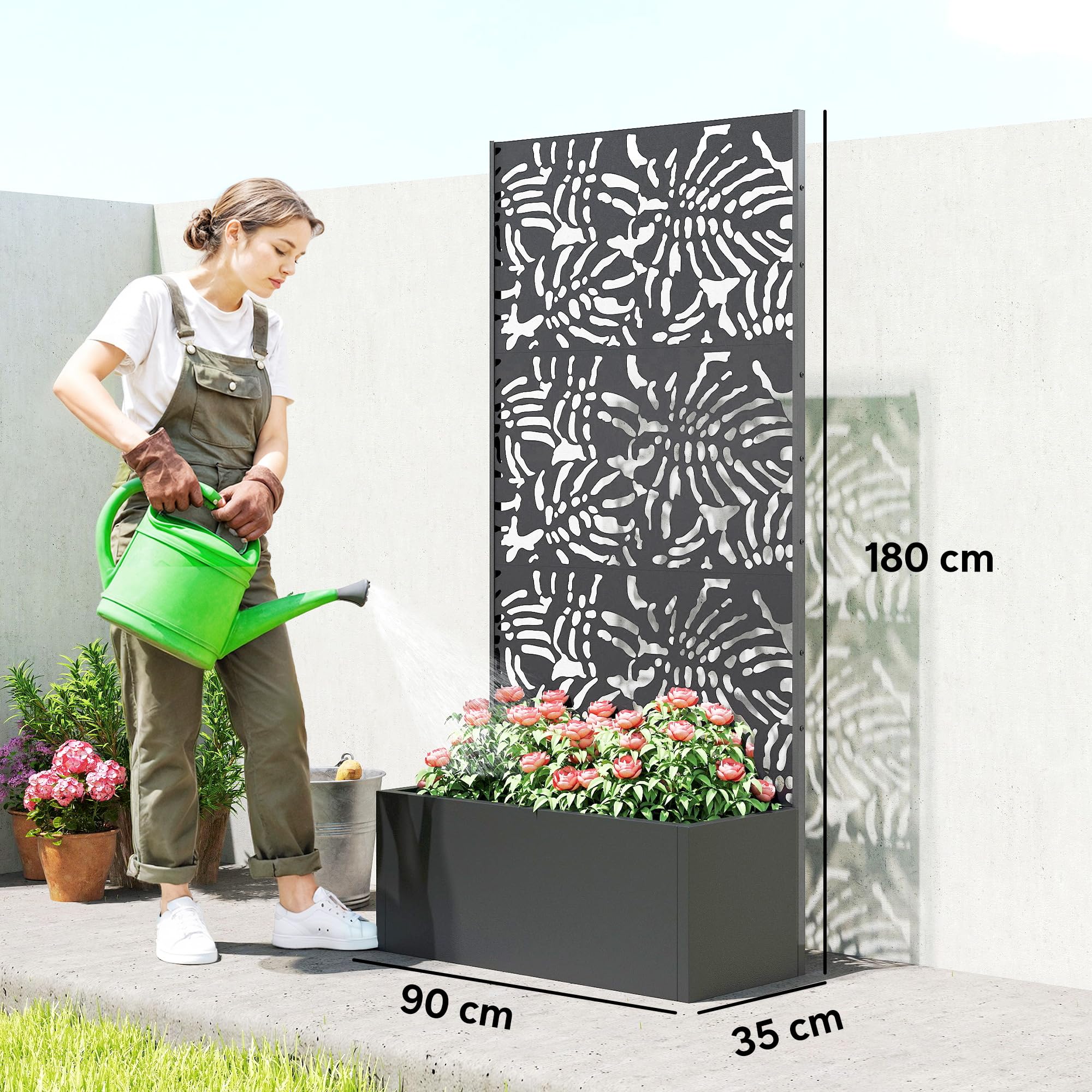 Outsunny Jardinière avec Treillis, Bac à Fleurs 90 x 35 x 180 cm Noir