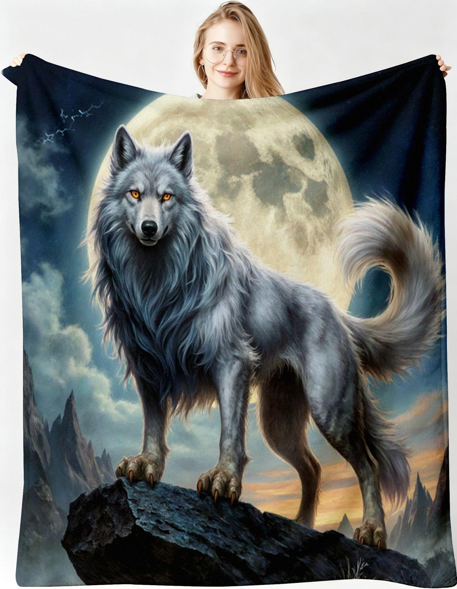 Mantas 3D 220x240cm Lobo Lunar Franela Frazada para Cama 150-A367