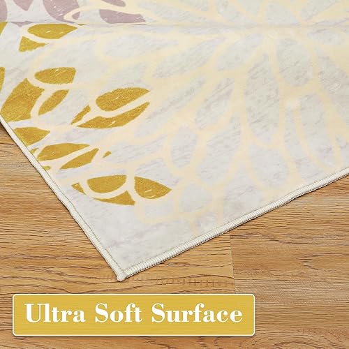 Miniatura 5 de Zacoo Alfombra lavable para sala de estar, alfombra de 4 x 6 pies, antideslizante, resistente a las manchas, alfombra natural tropical, bonita