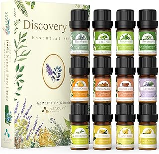 ASAKUKI Premium Essential Oils Set 12Pcs Oils, 100% Natural Lavender, Peppermint, Tea Tree, Eucalyptus, Lemongrass, Sweet Orange, Frankincense, Rosemary, Lemon, Cinnamon Cassia, Ylang Ylang, Bergamot