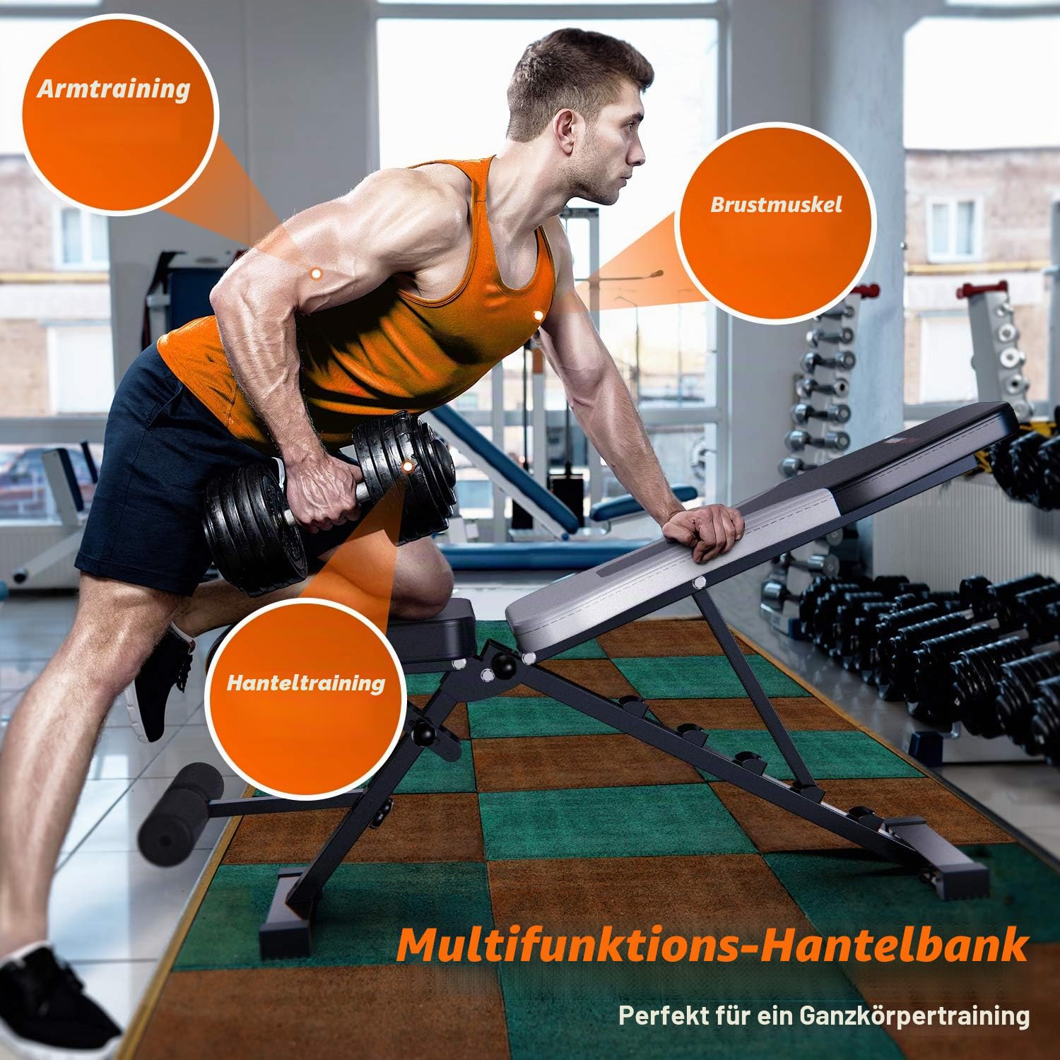 WINNOW Verstellbare Hantelbank Faltbare Workout Bank Heim Training Gym Fitness Flache Bank Presse für Ganzkörper Übung