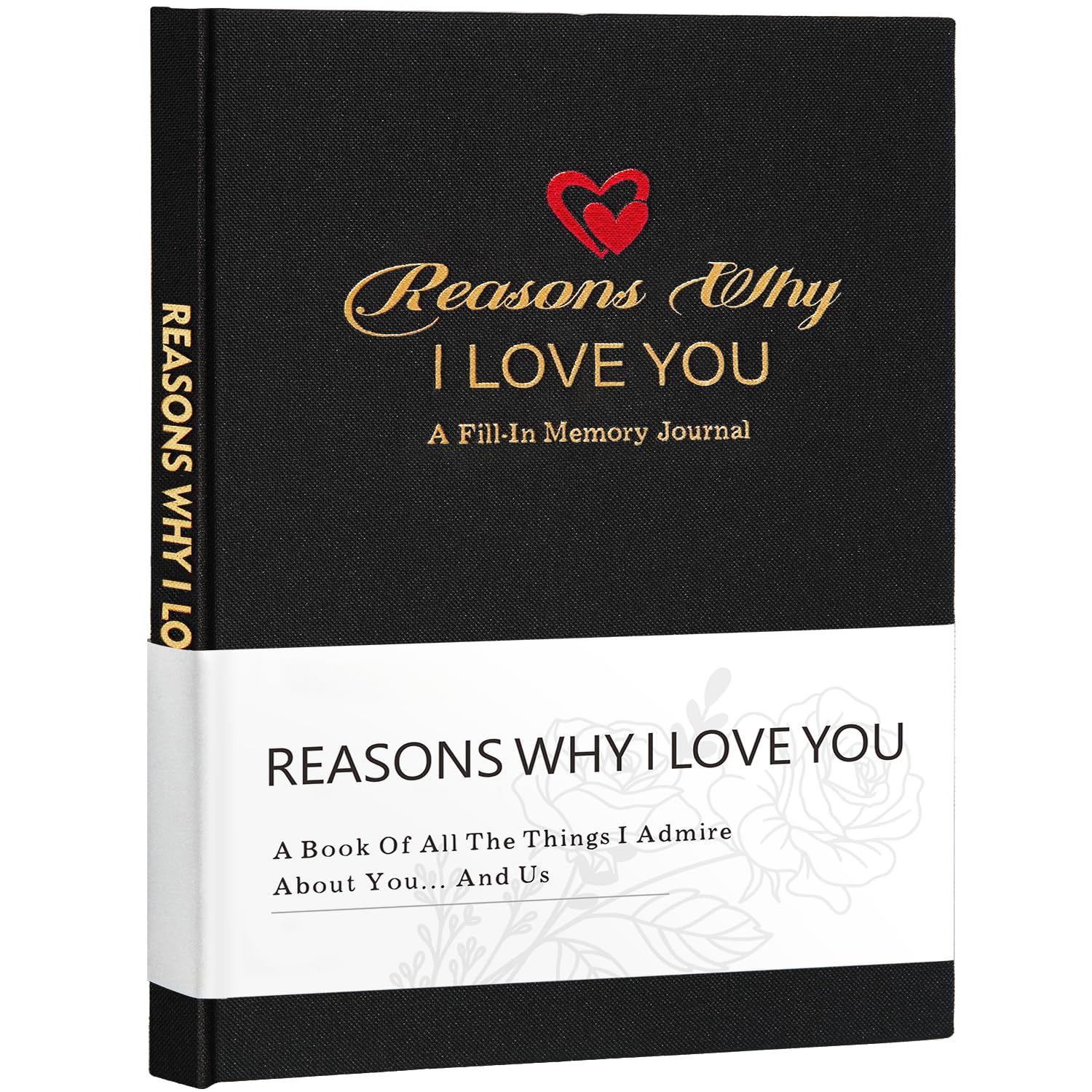 Miaikoe B5 Reasons Why I Love You Journal, A Fill-in Memory Fabric Meaningful Gifts for Couples, Her and Him Anniversary Christmas Stocking Stuffer (Black)