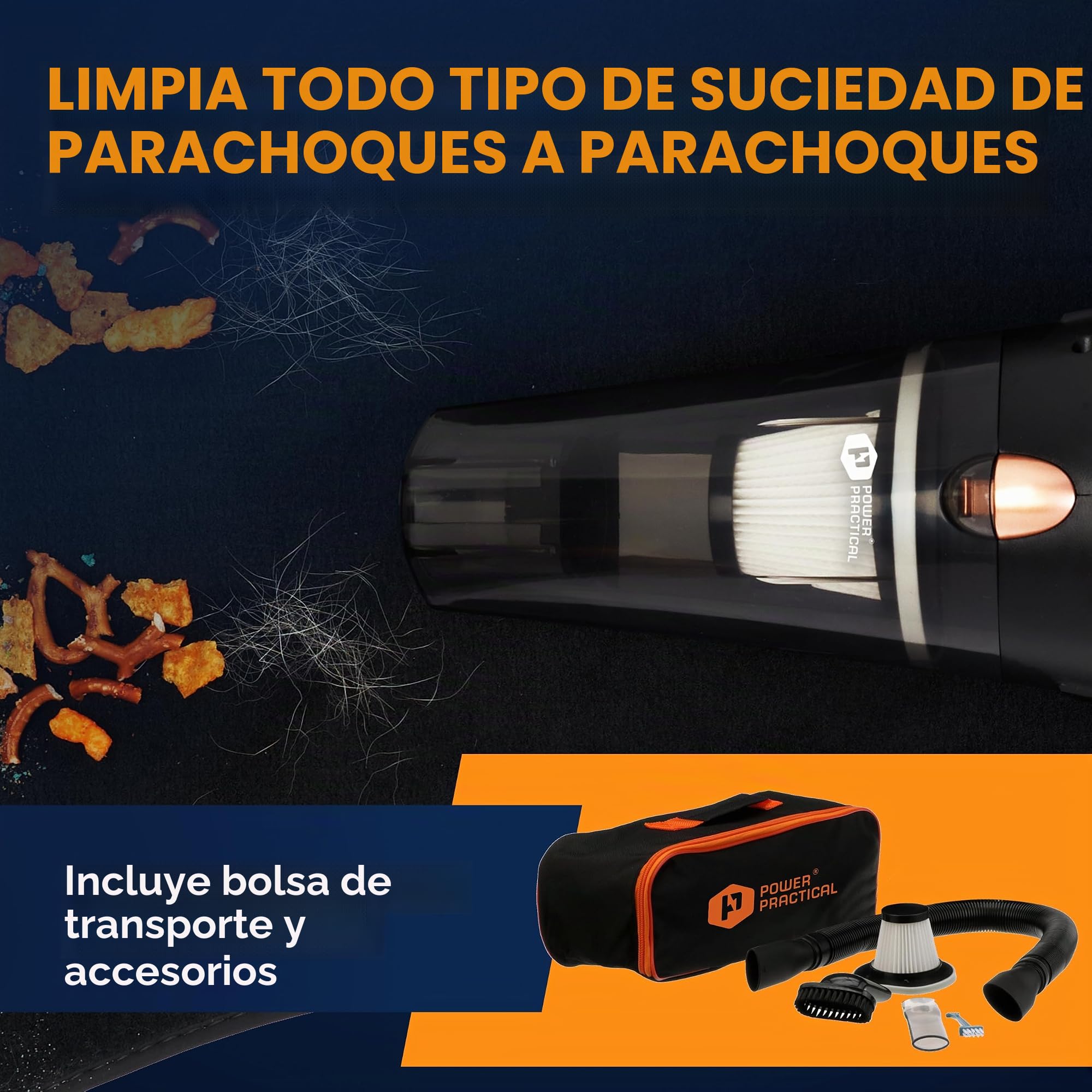 THISWORX Aspiradora portátil de Alta Potencia para Coche, aspiradora de Mano 3 Accesorios, Cable de 5 m y Bolsa de Almacenamiento 12 V alimentación