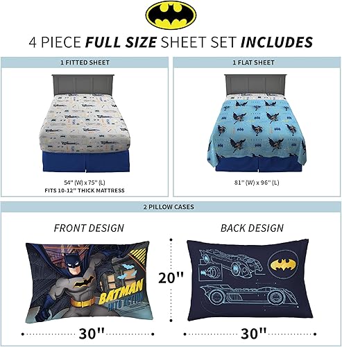 Miniatura 4 de Franco Juego muy suave de sábanas de microfibra para niños, 4piezas, tamaño matrimonial, Batman