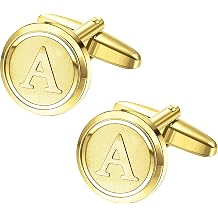 LOYALLOOK Initial Gold Cufflinks for Men Gold Cuff Links Personalized Copper CuffLinks Letter Cufflinks Gift for Groom Husband Father