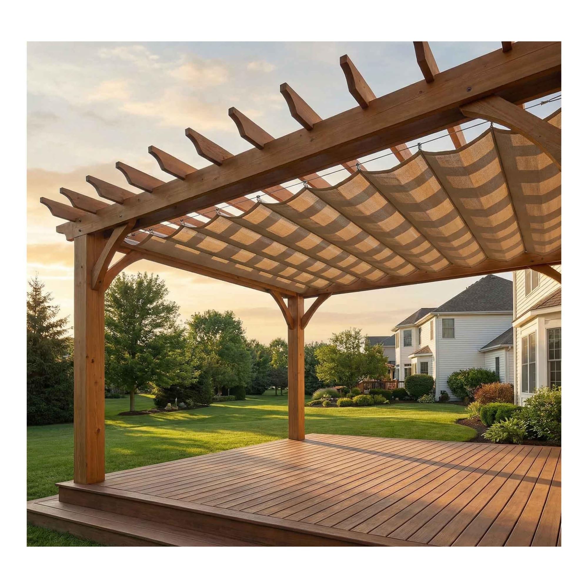 Voile d'ombre de vague en U résistant aux UV avec kit extensible pour grand jardin