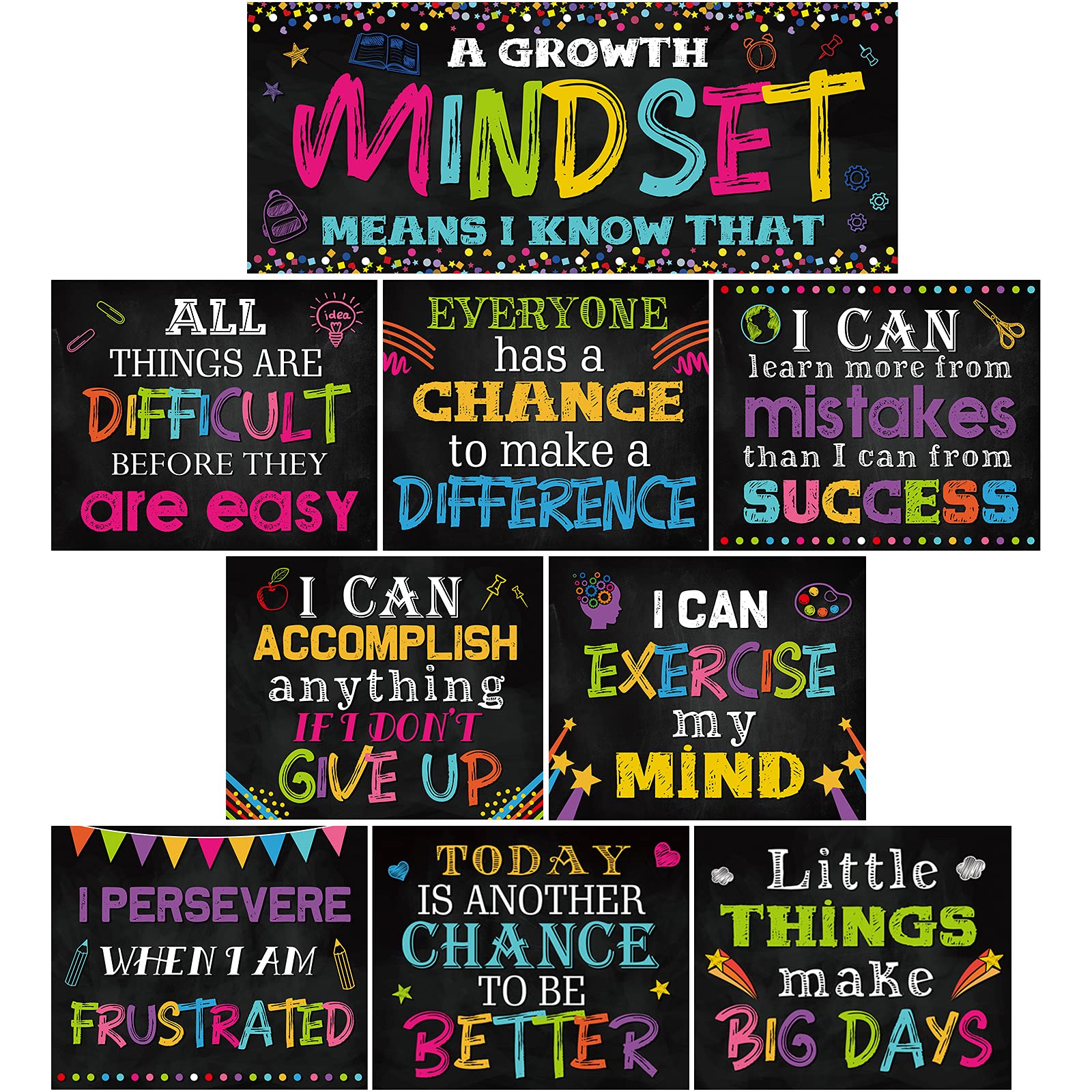 Buy 10 Pieces Classroom Motivational Posters Growth Mindset Banner 