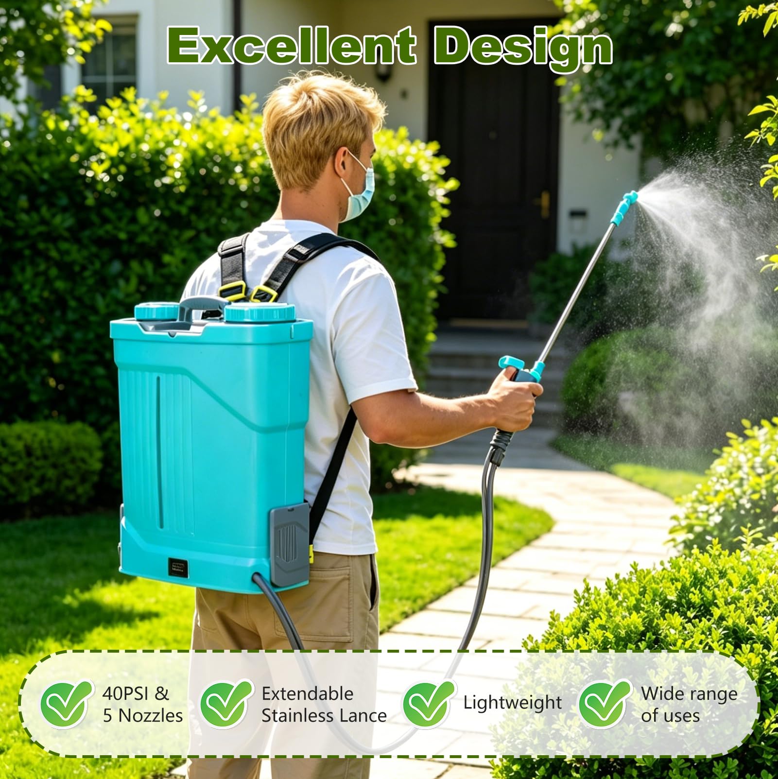 Elektryczny opryskiwacz plecakowy, kompatybilny z akumulatorem Makita 21 V, ogrodowy, 20 l, z lancą teleskopową (47-80 cm) i 3,5 dyszą i filtrem, pasek na ramię do chwastów, nawożenia, podlewania