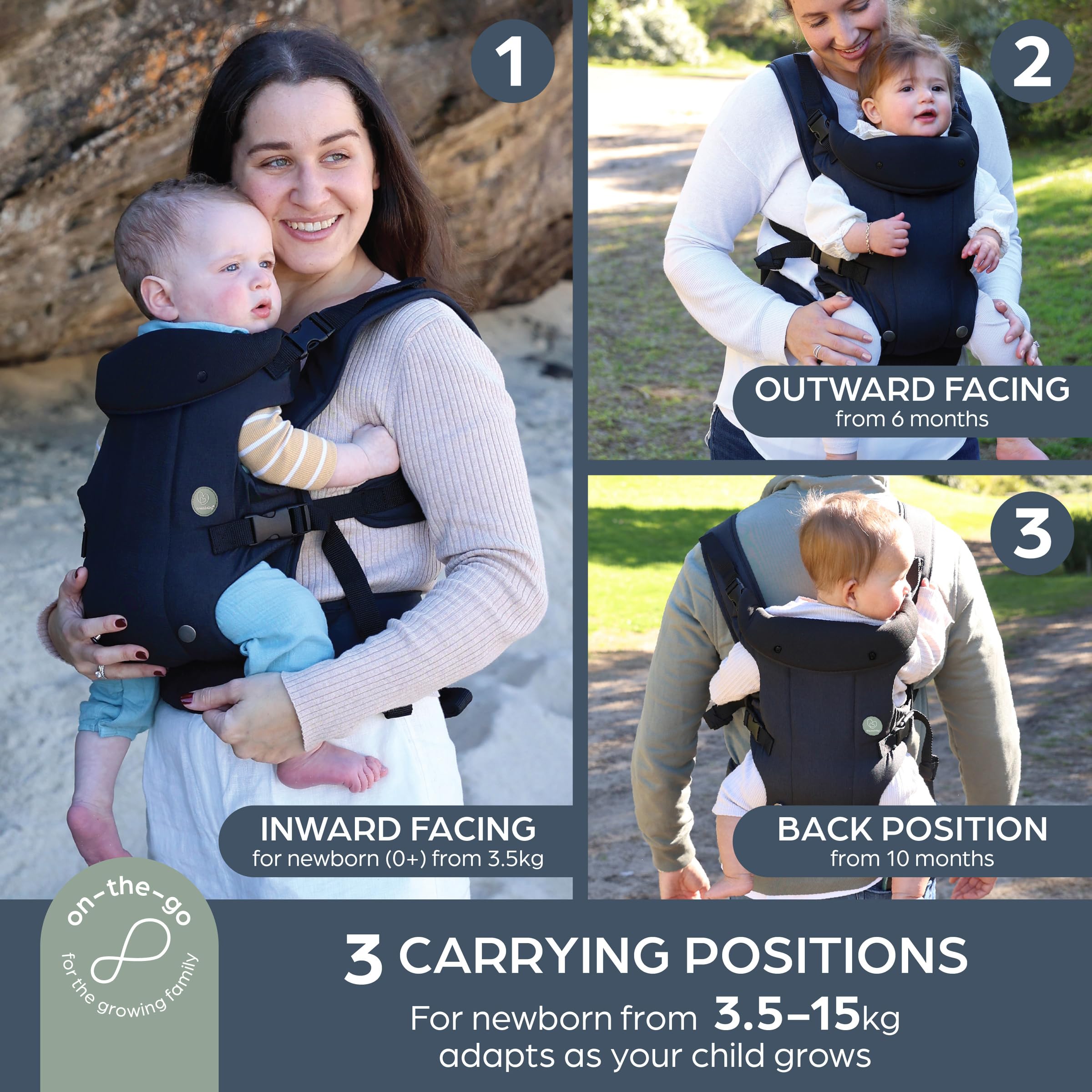 Dreambaby Journey Adjustable 3-in-1 Baby Carrier for Newborn to Toddler up to 15kg - Comfortable, Versatile & Ergonomic for Mum or Dad - 3