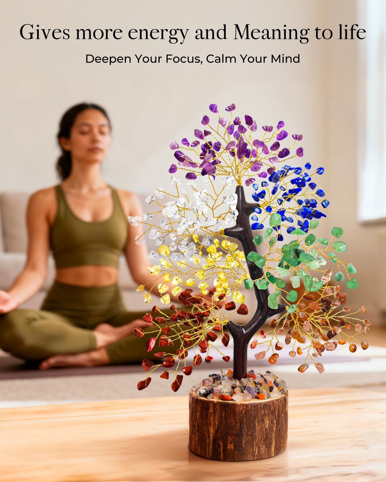 7 Chakra Crystal Tree of Life, Handmade Crystal Decor for Desk, Home Office & Meditation Room, Meaningful and Calming Gemstone Tree,Housewarming, Birthday Gifts for Women, Mom