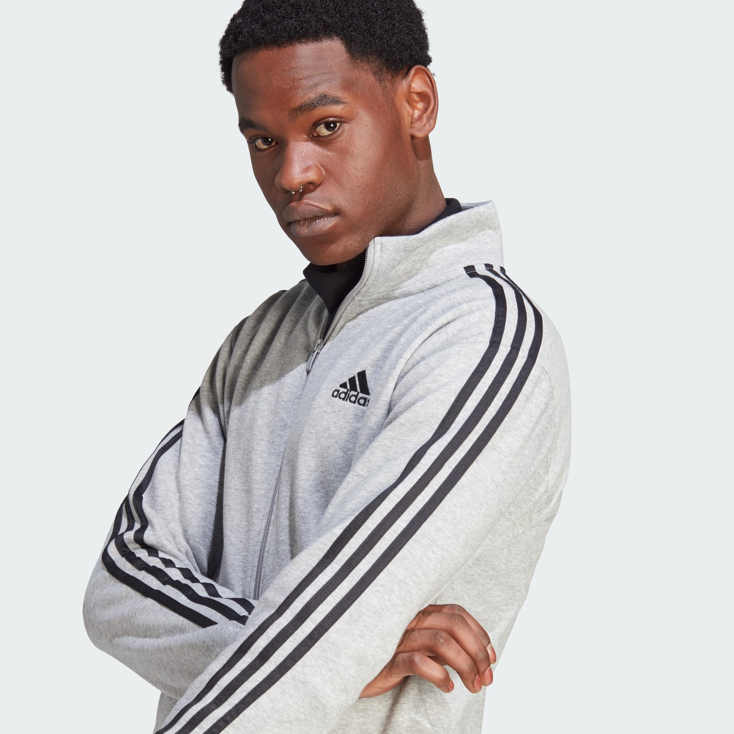 adidas Herren Basic 3-Stripes Fleece Track Suit, Medium Grey Heather/Black, L