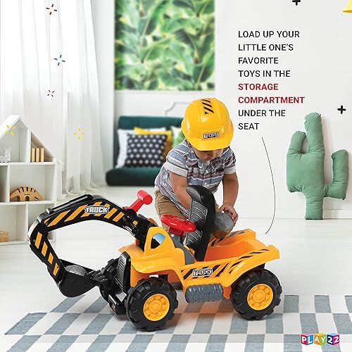 Miniatura 7 de Play22 - Tractores de juguete para niños en excavadora  Sonidos musicales de tractor incluye casco con carriles  Montar en el tractor juego de