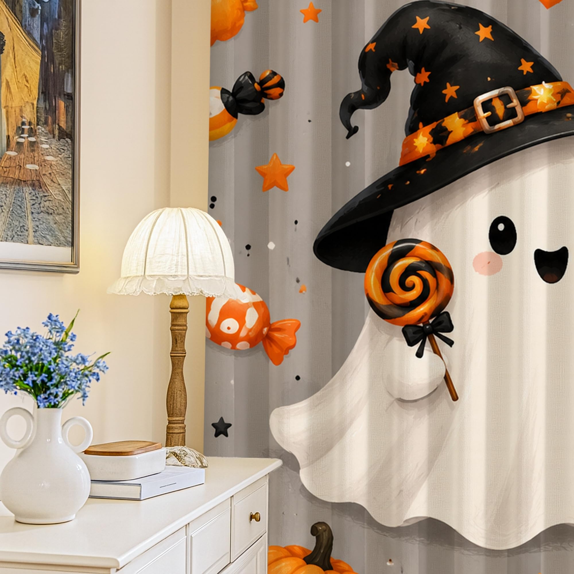 Rideaux occultants Halloween noir 132x213 cm anti-plis pour décoration salon thématique