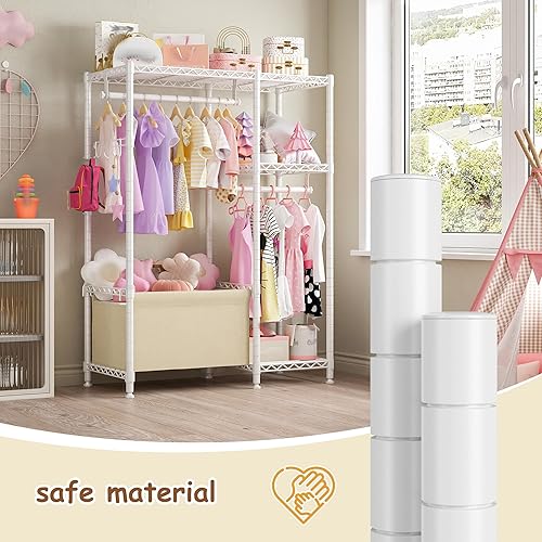 Miniatura 2 de Raybee Perchero pequeño para ropa con cesta de almacenamiento, perchero resistente con estantes para armario, cuarto de servicio, 55.1 pulgadas de