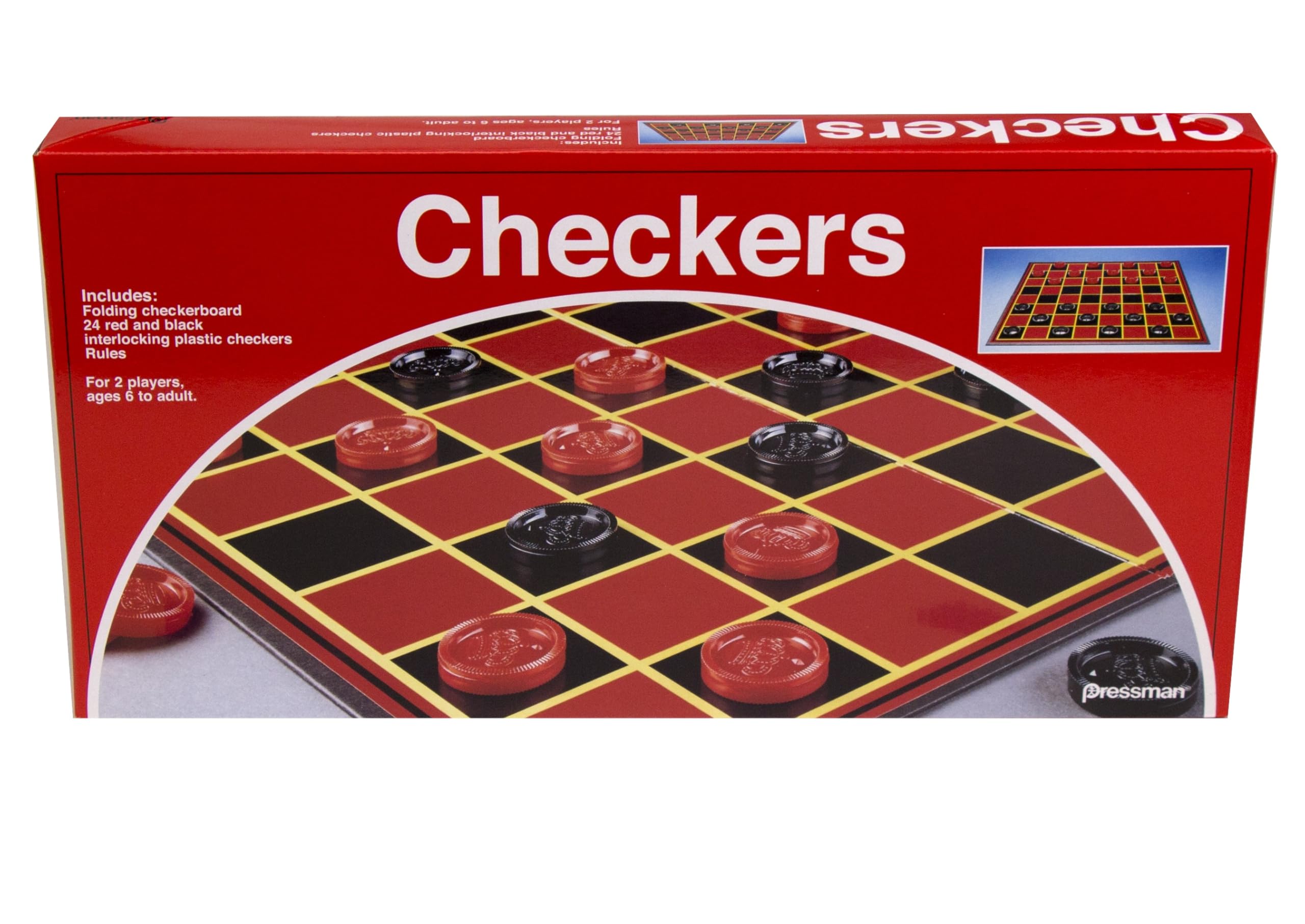 Pressman Checkers -- Classic Game With Folding Board and Interlocking Checkers, 2 Players