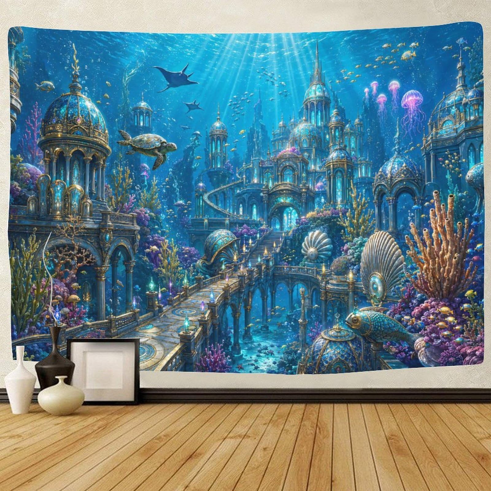 ASDFGHJKLZA Atlantis Underwater Kingdom 3D Print Tapestry for Bedroom Wall Hanging Decor Tapestries Poster Home Decoration Living Room Dorm 180cmx230cm