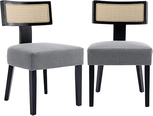 GNIXUU Juego de 2 sillas de comedor modernas de mediados de siglo, sillas de cocina de estilo rústico con respaldo de ratán, sillas decorativas