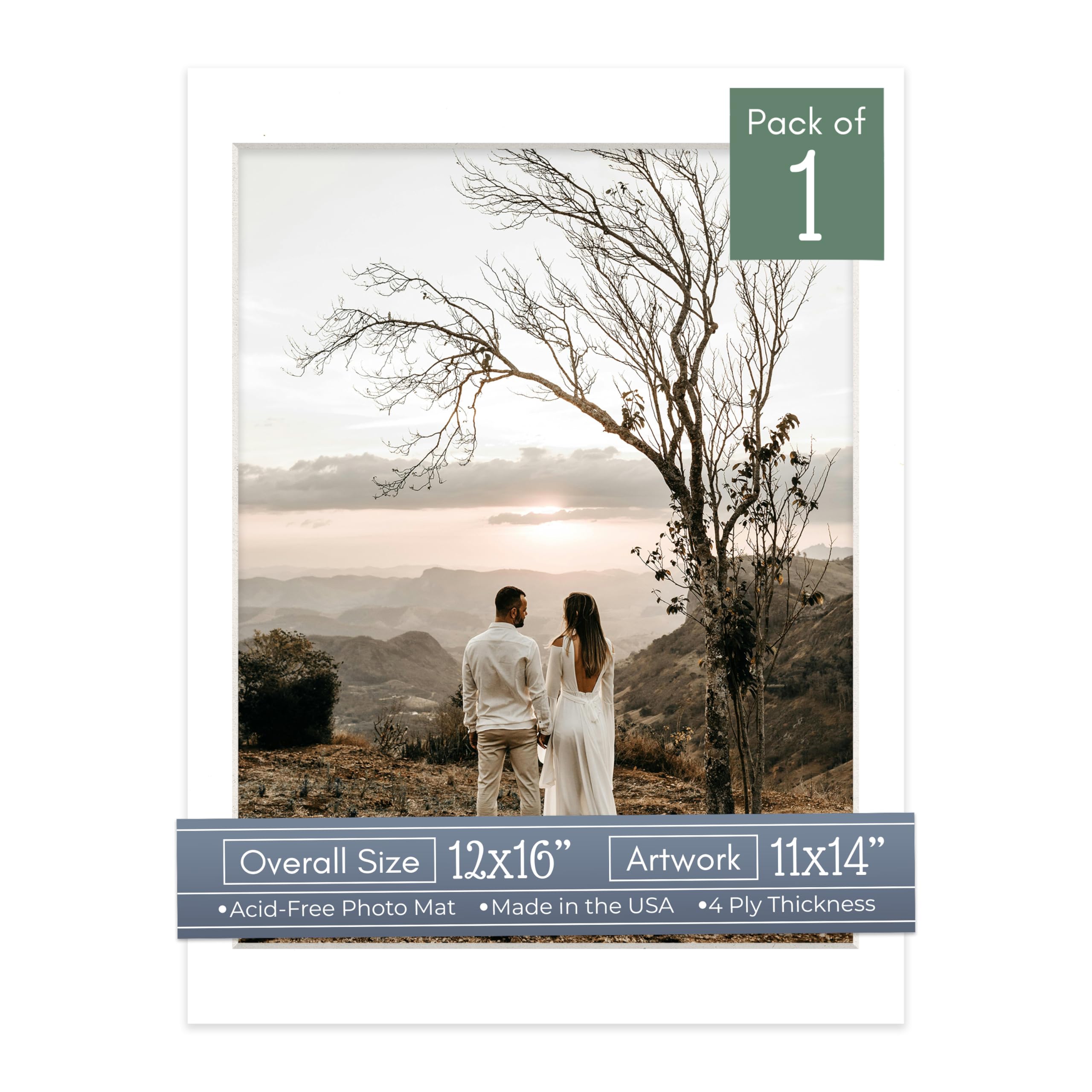 CountryArtHouse Textured White Acid Free 12x16 Picture Frame Mats with White Core Bevel Cut for 11x14 Pictures - Fits 12x16 Frame - One Mat-image-8