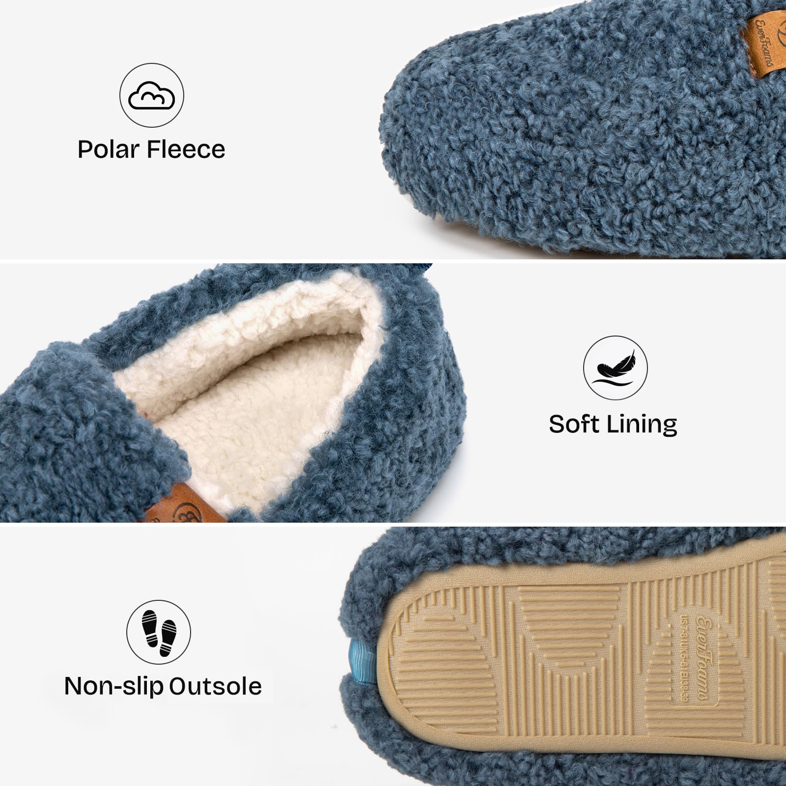 EverFoams, Pantofole da donna chiuse, felpate, soffici e comode, in shearling sintetico e memory foam