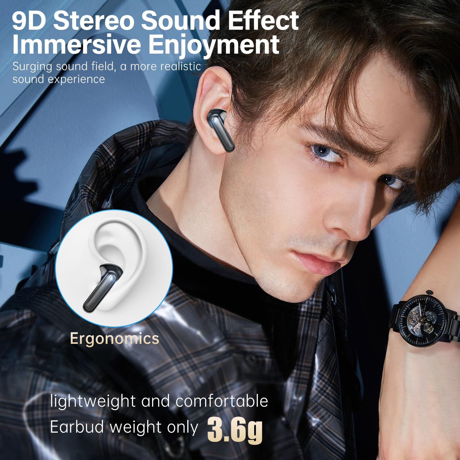 Black Bluetooth 5.3 Wireless Earbuds with ENC Noise Canceling IPX7 Waterproof S75500