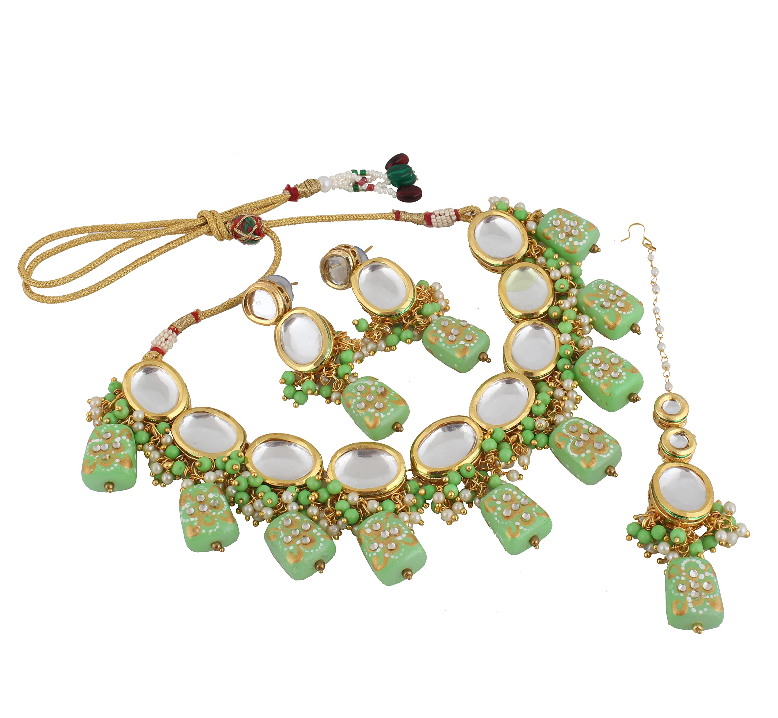 LUCKY JEWELLERY Back Meenakari 18k Gold Plated Green Color Tika Earring Combo Jewellery Set Uncut Kundan Big Faux Kundan Dibbi Kundan Choker Necklace Set for Girls & Women (B0BDDYSK6L) Amazon Price History, Amazon Price Tracker