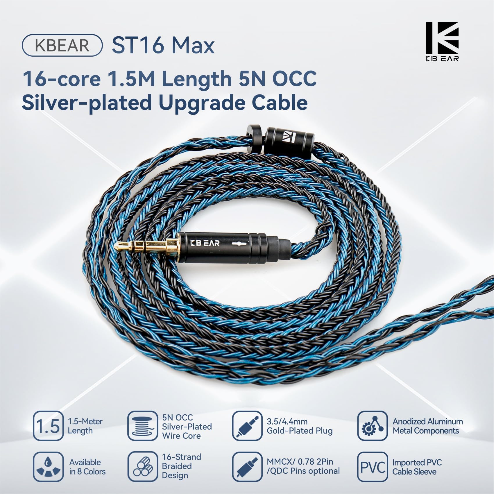 Amazon | 1.5m MMCXケーブル 3.5mm KBEAR ST16 Max ブラック